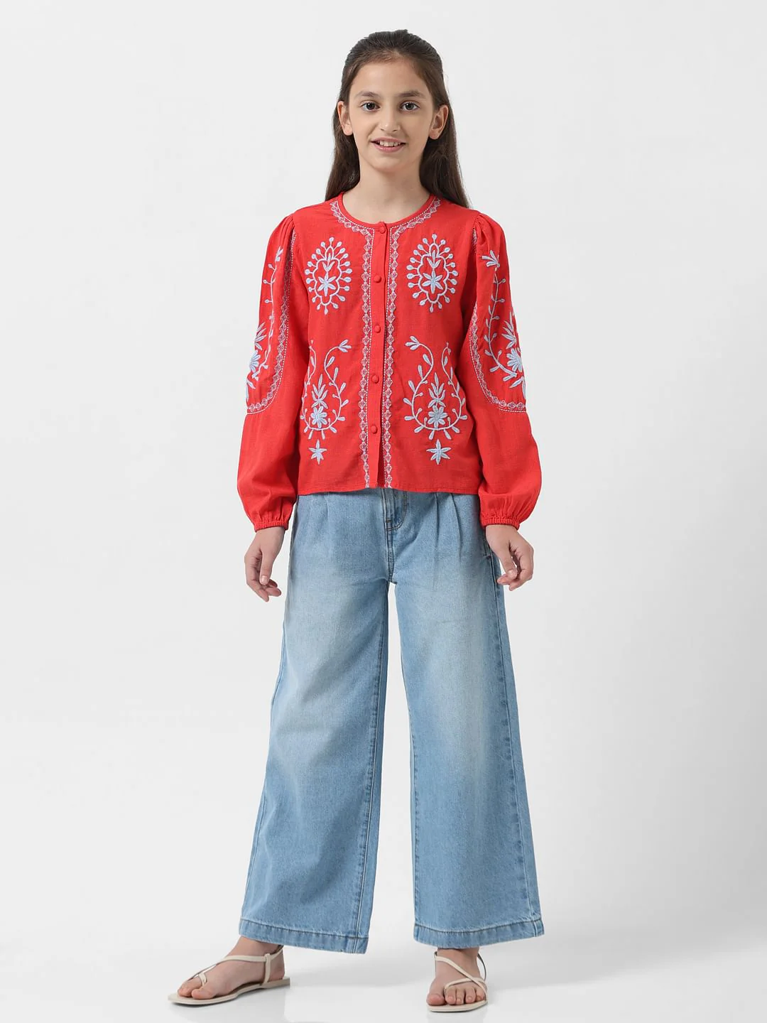 Girl Red Embroidered Top - Image 5