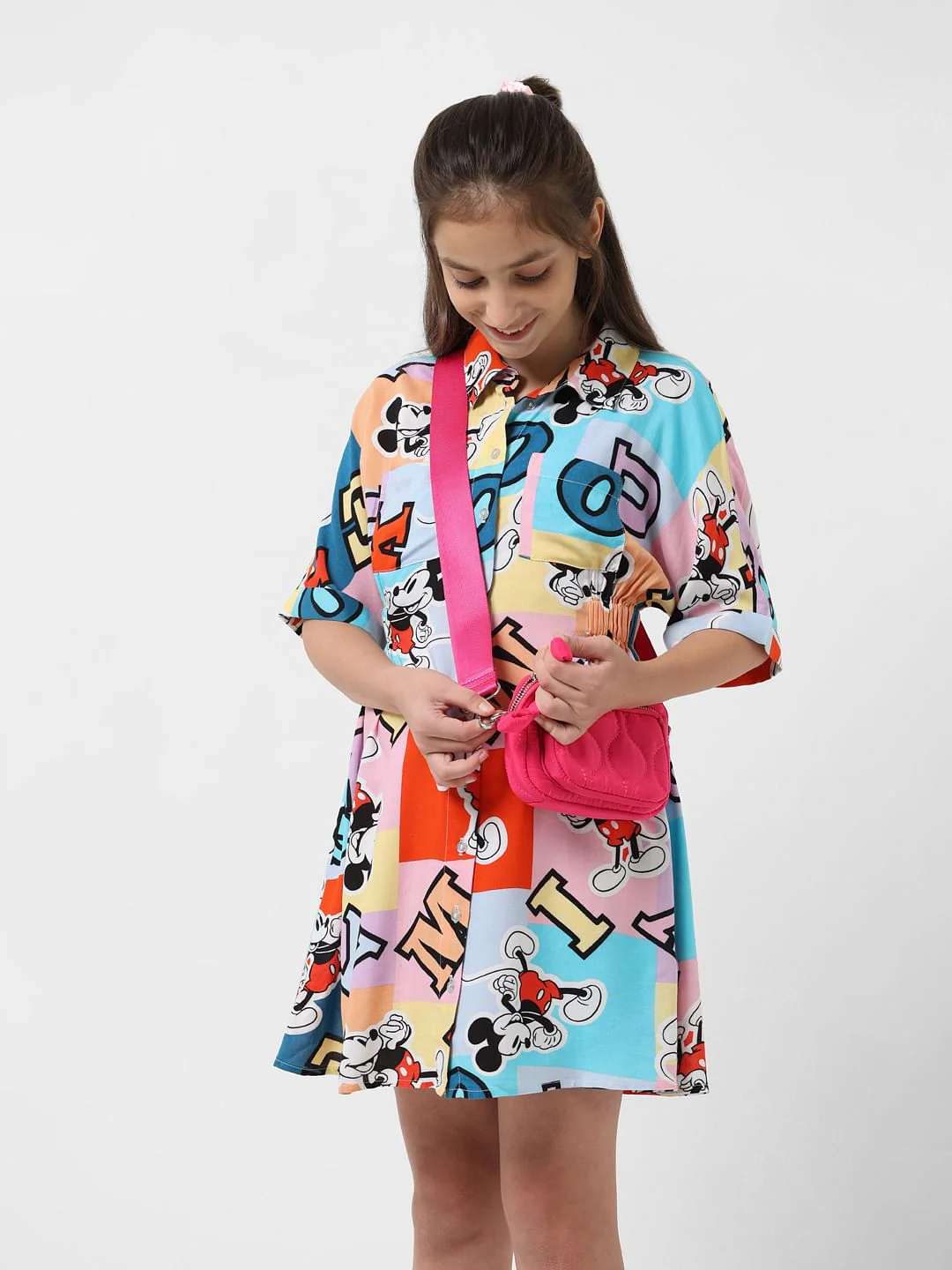 Girl X Disney White Mickey Print Colourblocked Dress