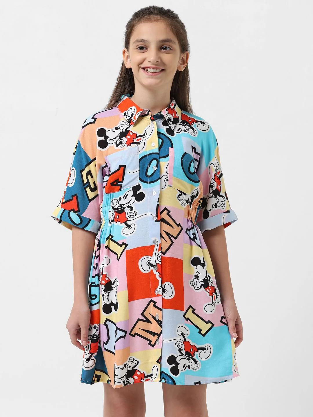 Girl X Disney White Mickey Print Colourblocked Dress - Image 2
