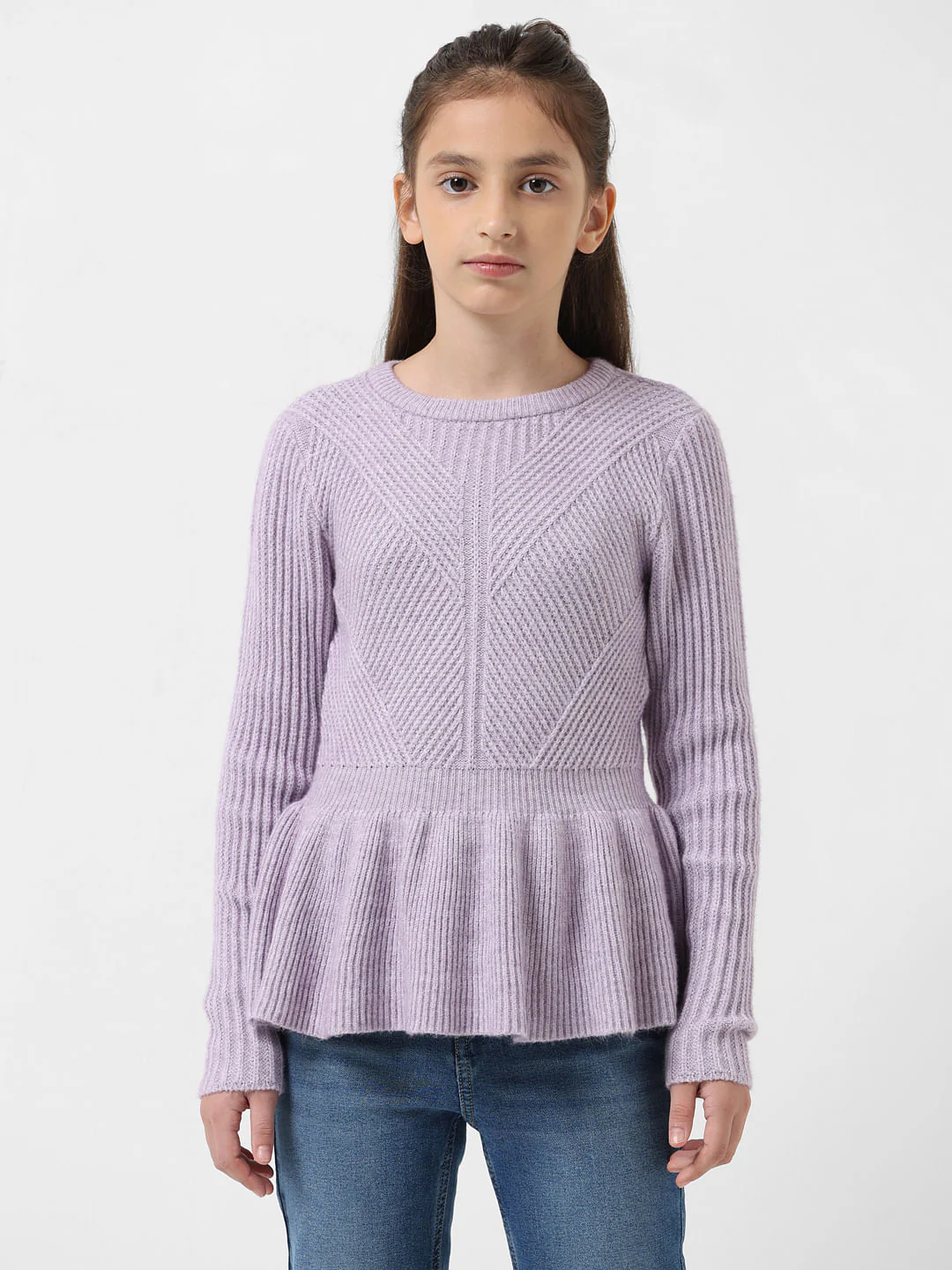 Girl Purple Ribbed Peplum Pullover - Image 2