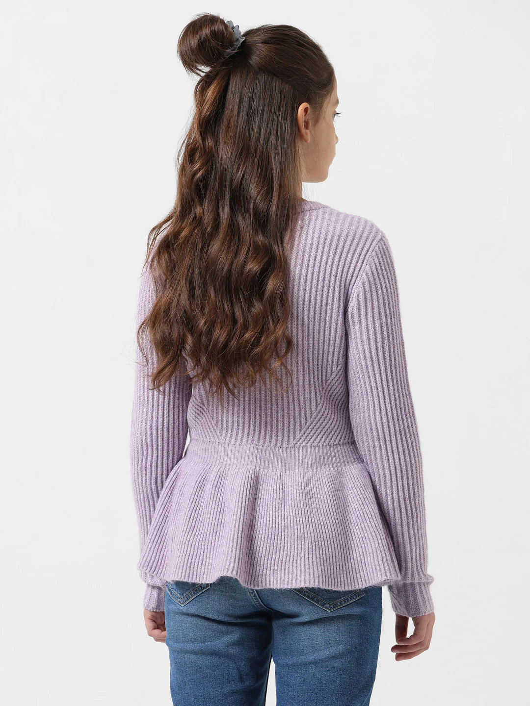 Girl Purple Ribbed Peplum Pullover - Image 3