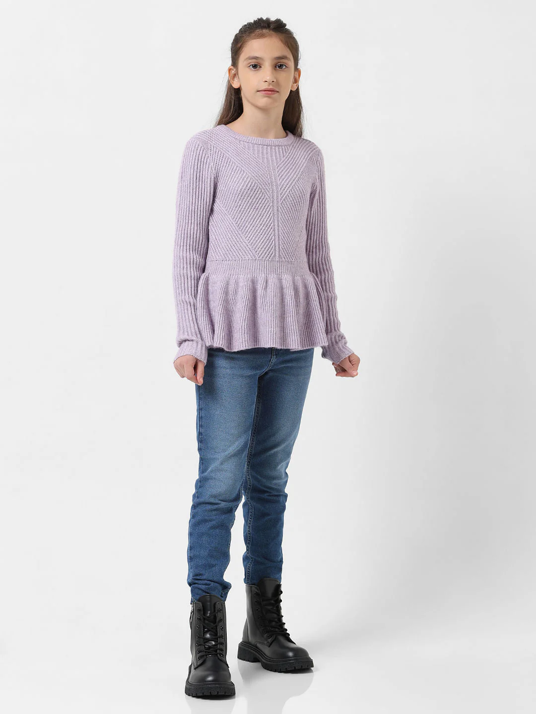 Girl Purple Ribbed Peplum Pullover - Image 5