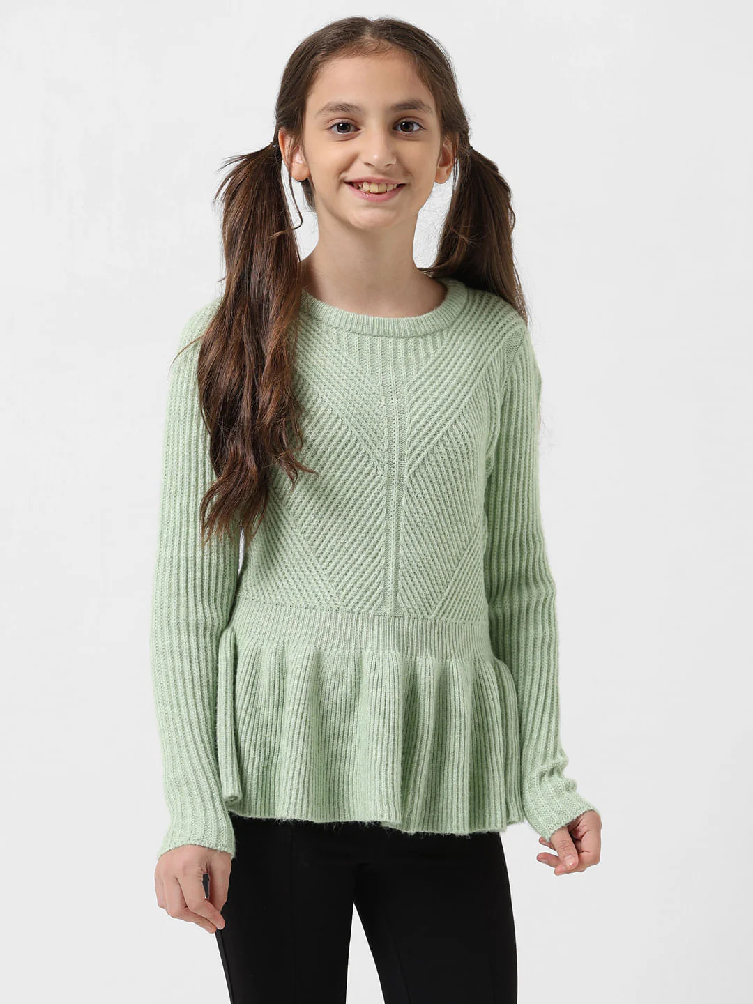 Girl Green Ribbed Peplum Pullover - Image 2
