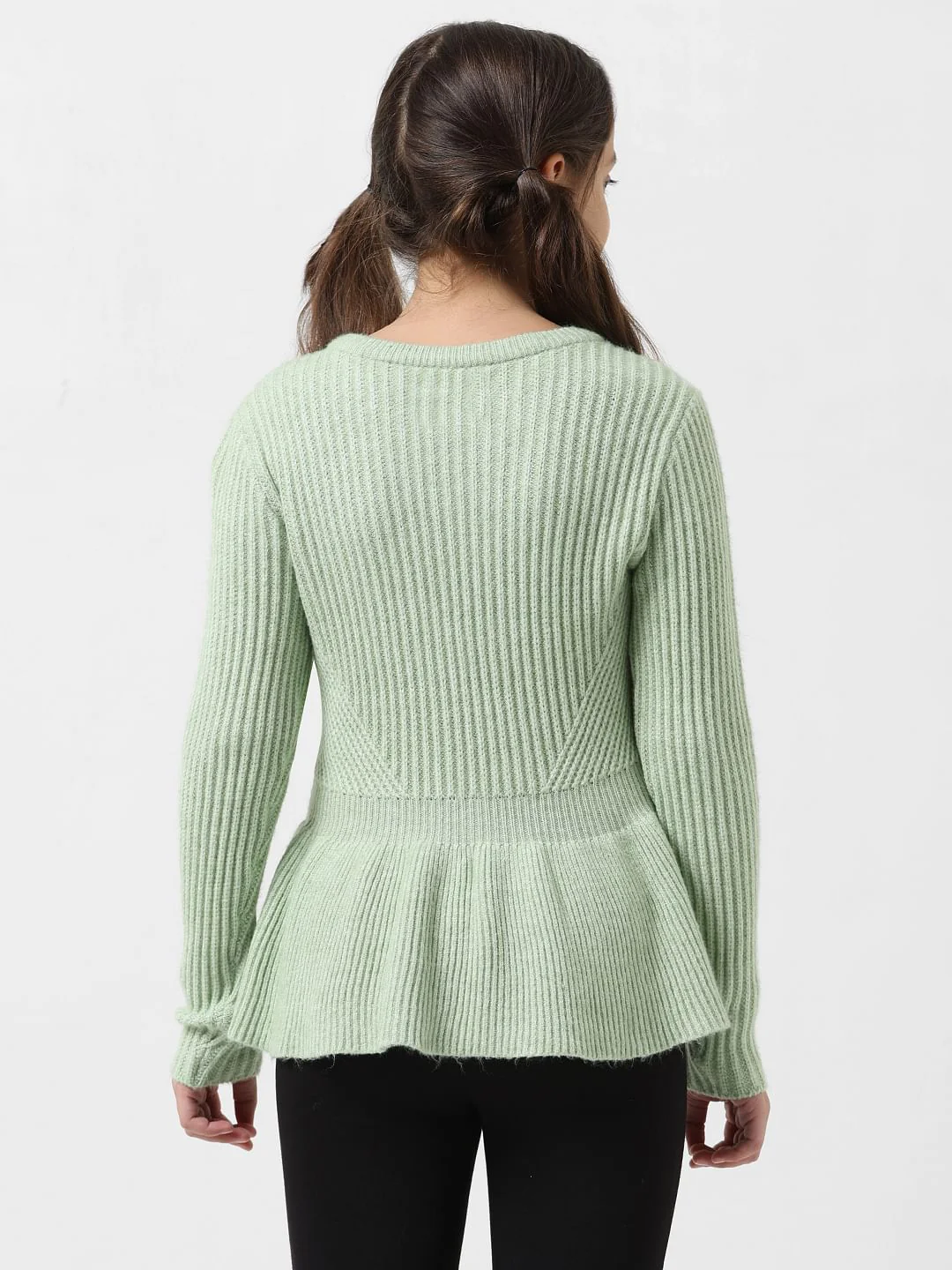 Girl Green Ribbed Peplum Pullover - Image 3