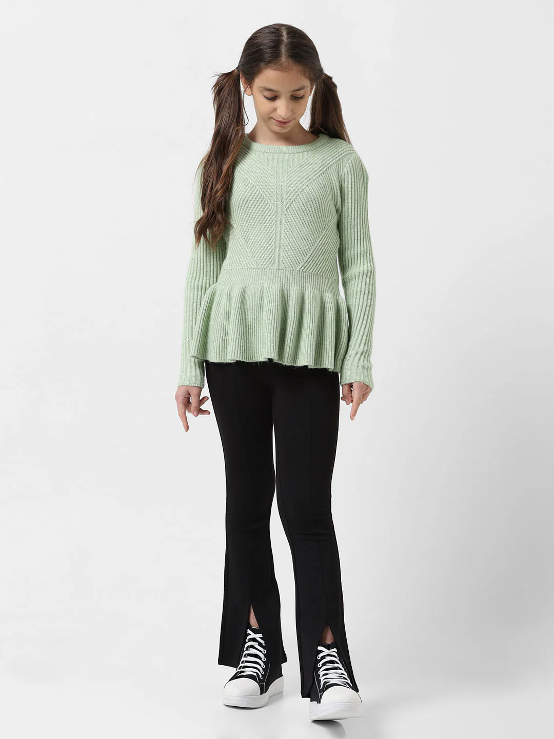 Girl Green Ribbed Peplum Pullover - Image 5