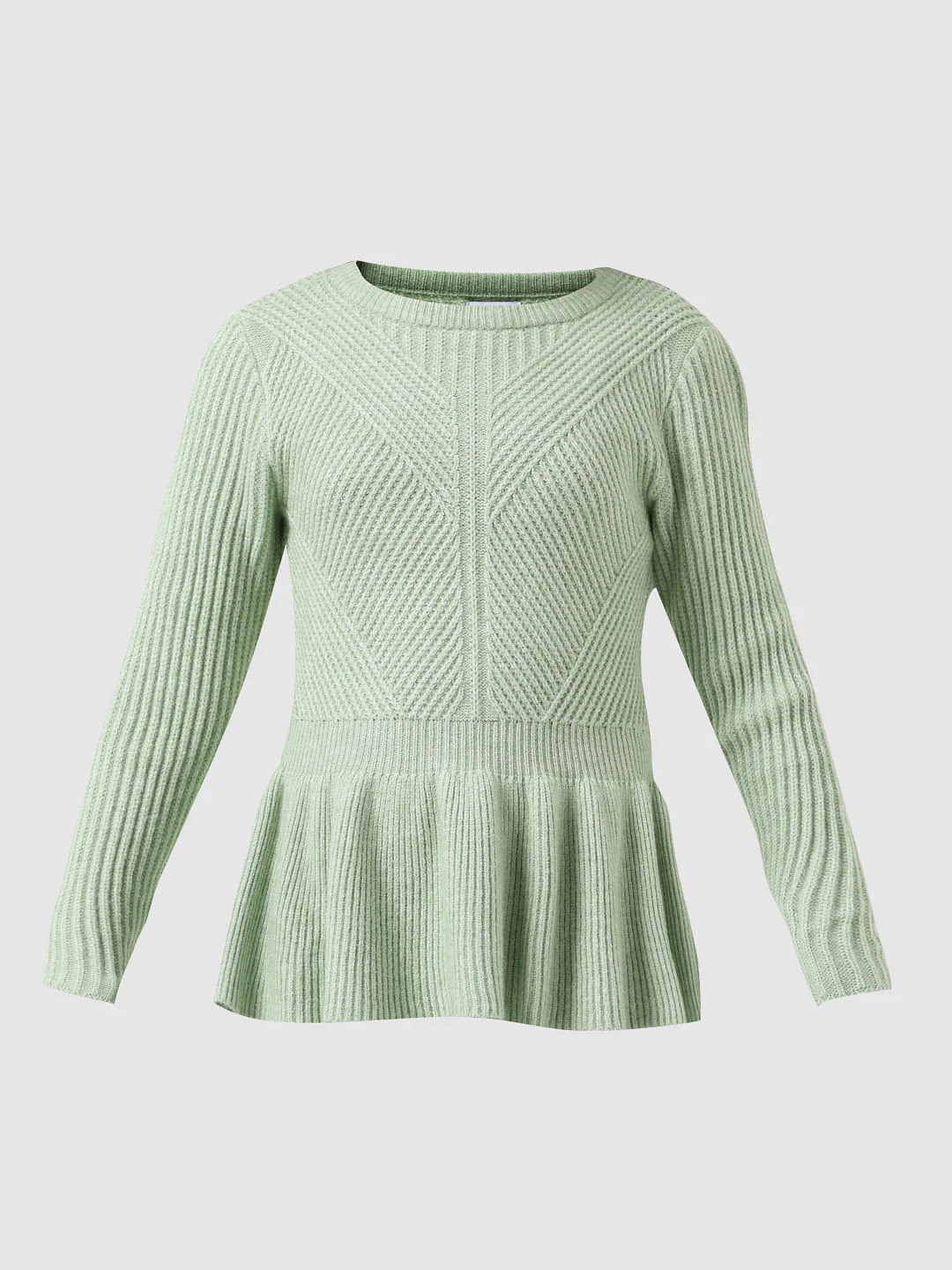 Girl Green Ribbed Peplum Pullover - Image 6
