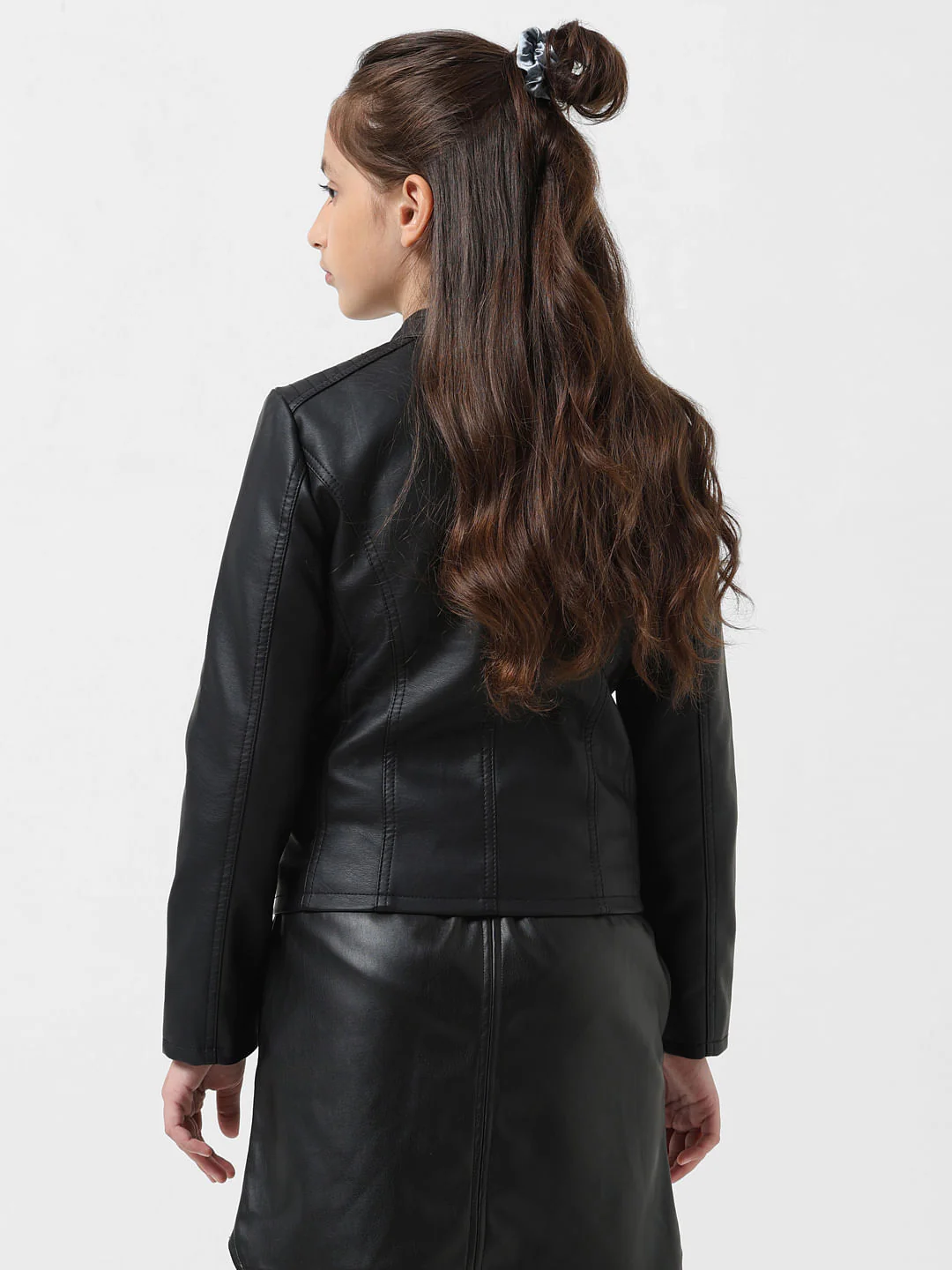 Girl Black Faux Leather Biker Jacket - Image 3