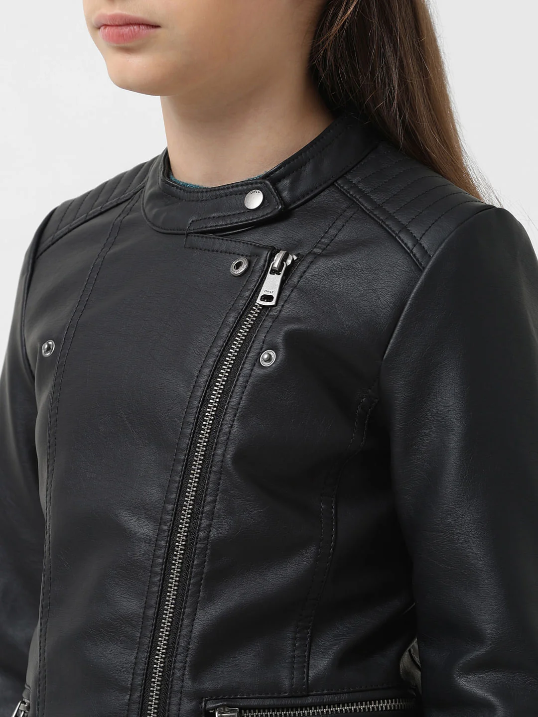 Girl Black Faux Leather Biker Jacket - Image 4