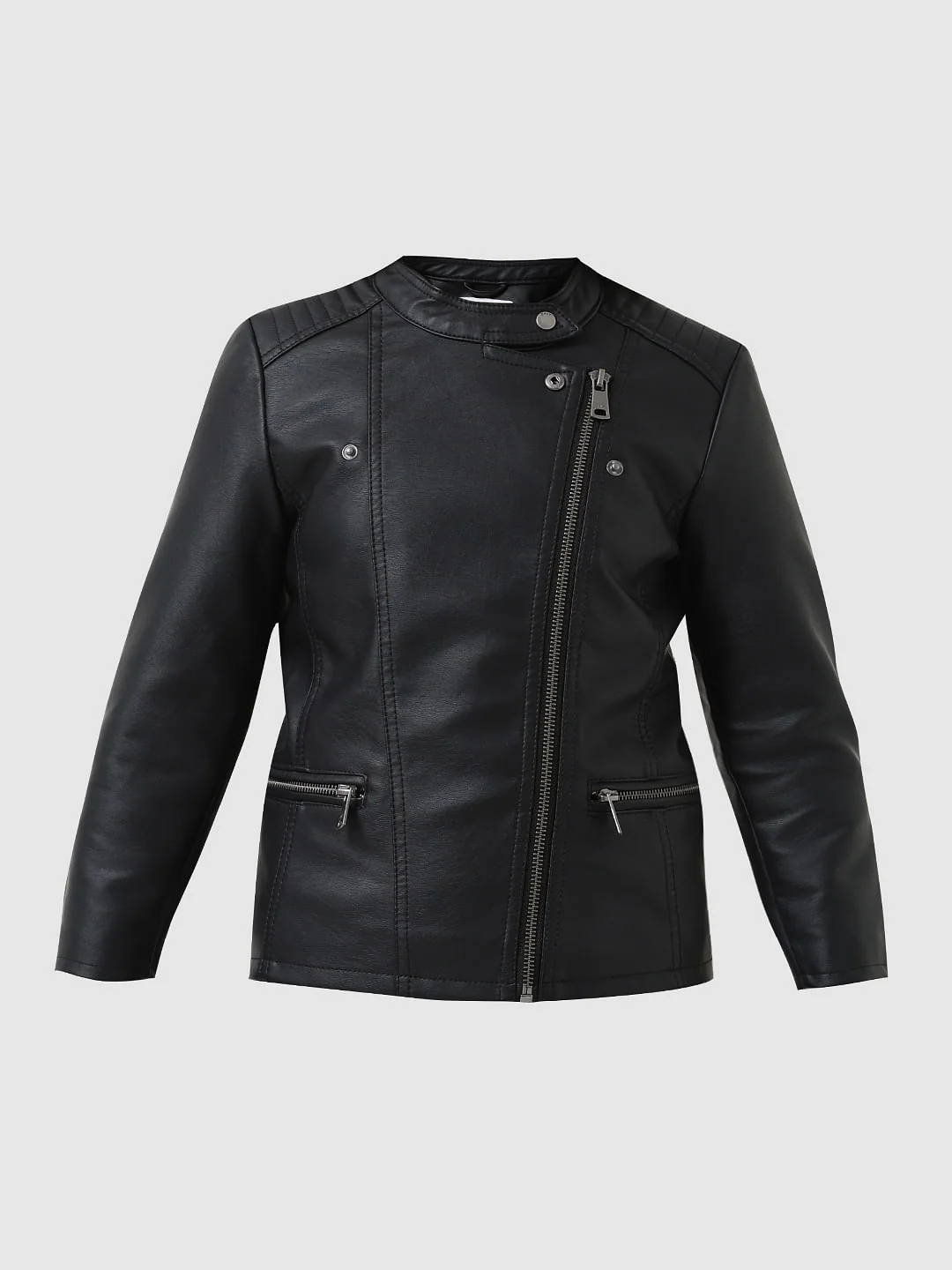Girl Black Faux Leather Biker Jacket - Image 6