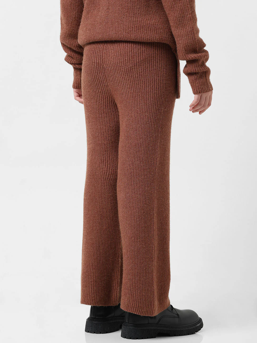 Girl Brown Mid Rise Ribbed Flared Pants - Image 3