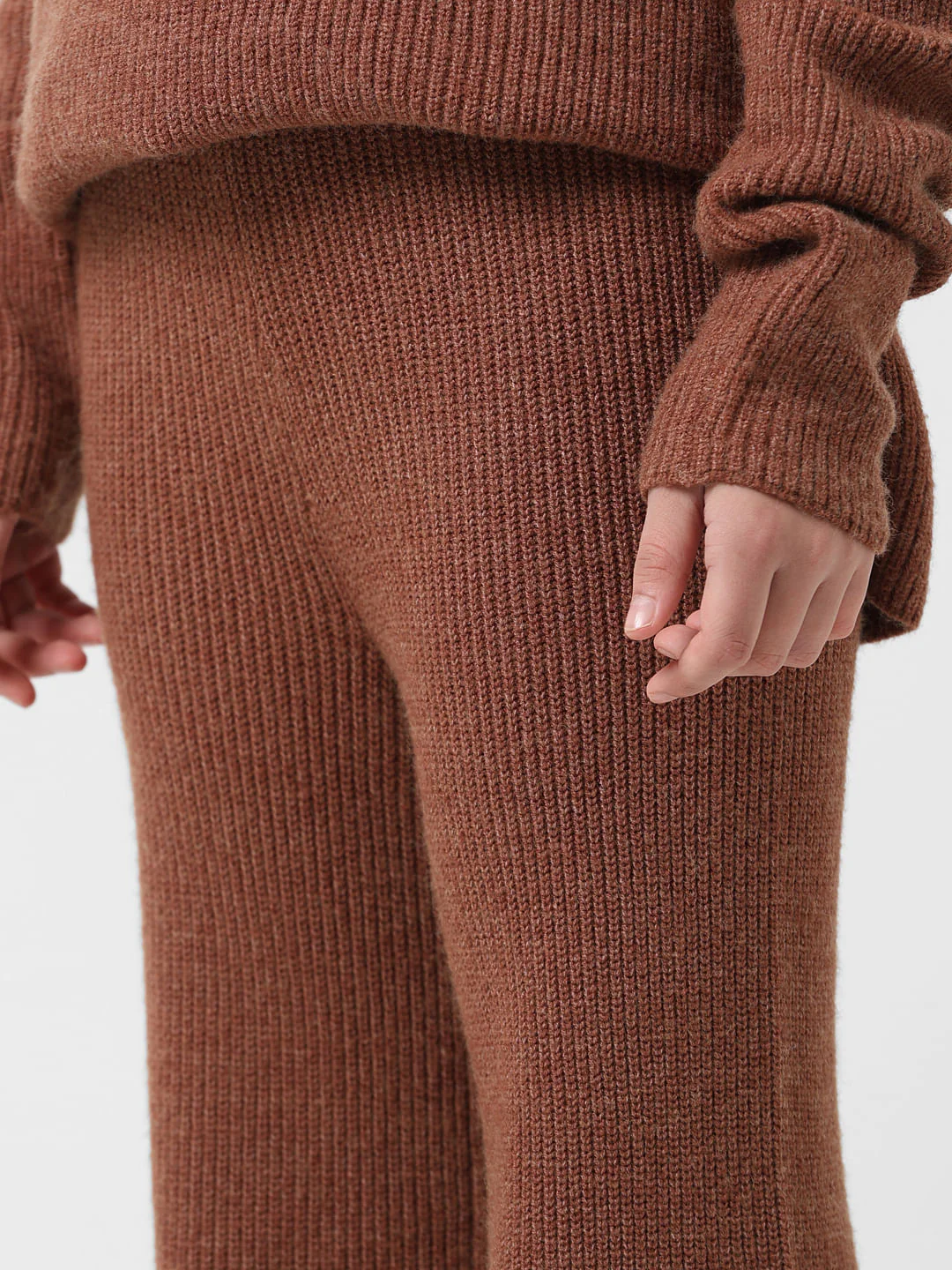 Girl Brown Mid Rise Ribbed Flared Pants - Image 4