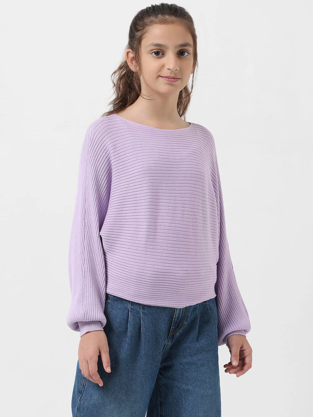 Girl Purple Ribbed Boat Neck Pullover - Image 2