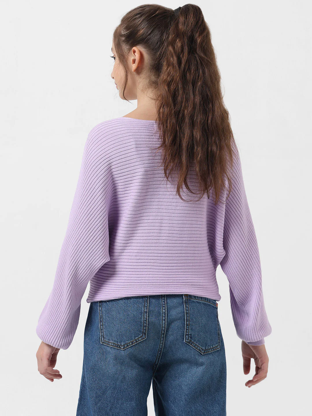 Girl Purple Ribbed Boat Neck Pullover - Image 3
