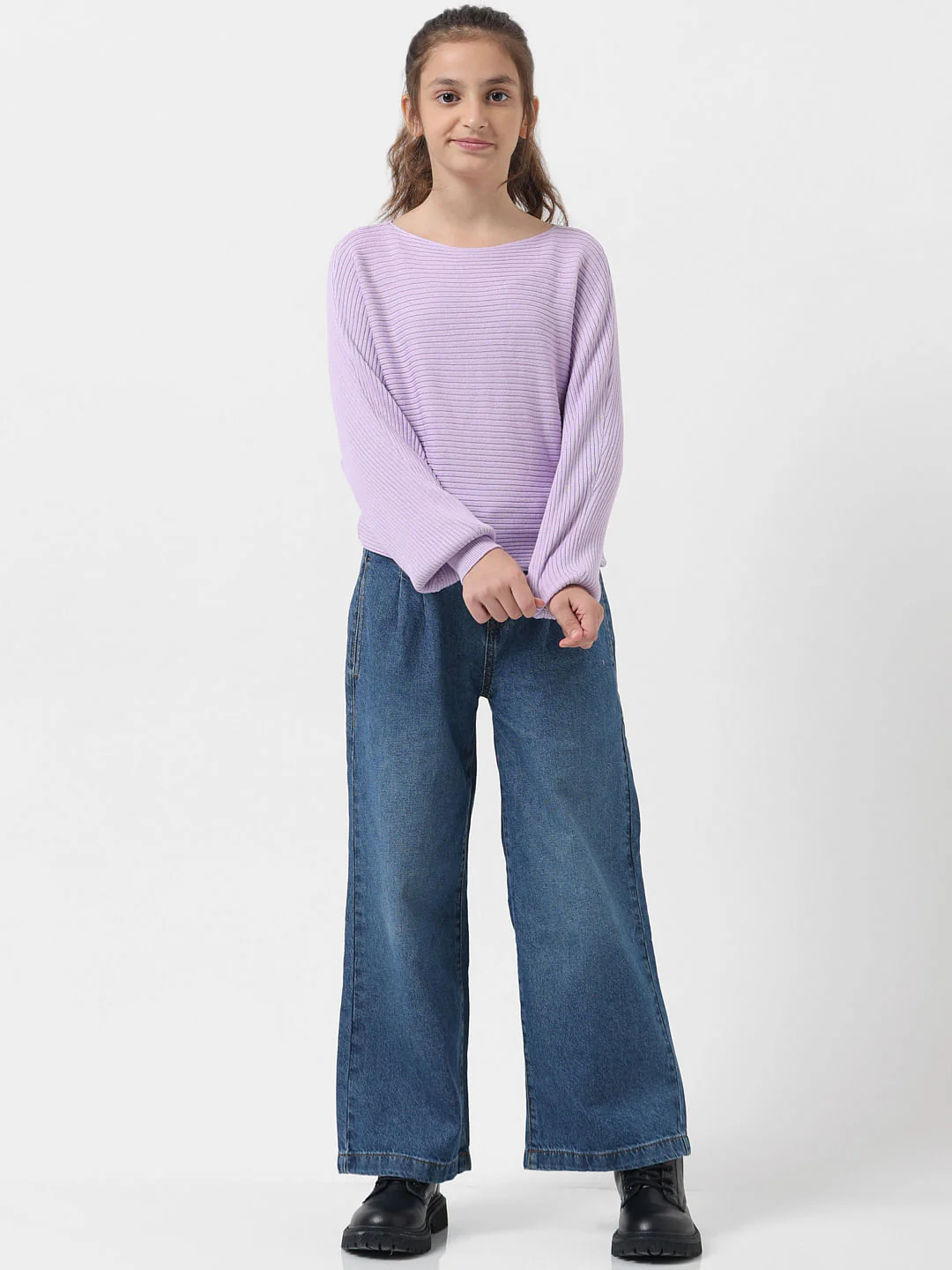 Girl Purple Ribbed Boat Neck Pullover - Image 5