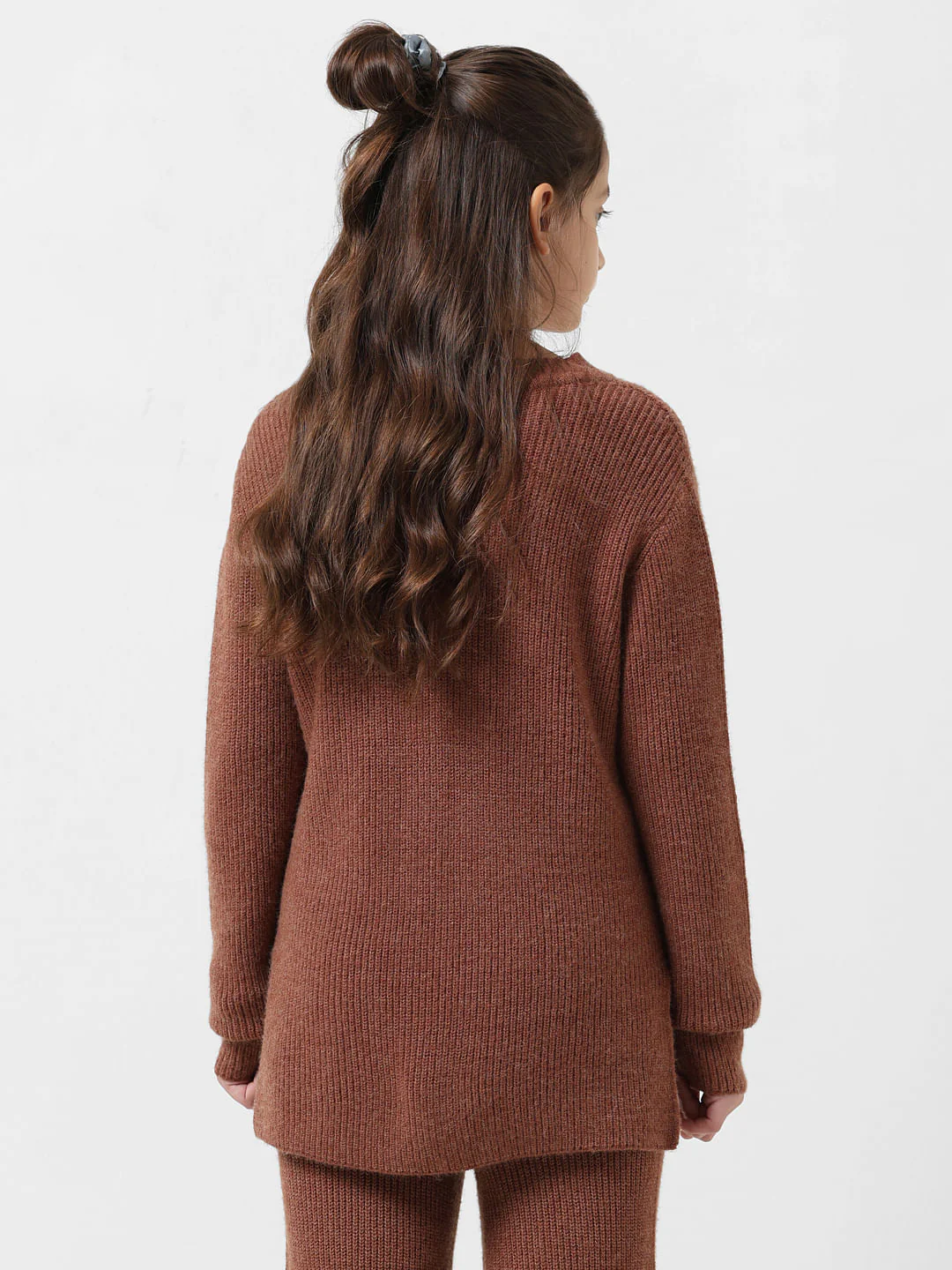 Girl Brown Ribbed Loose Fit Pullover - Image 3