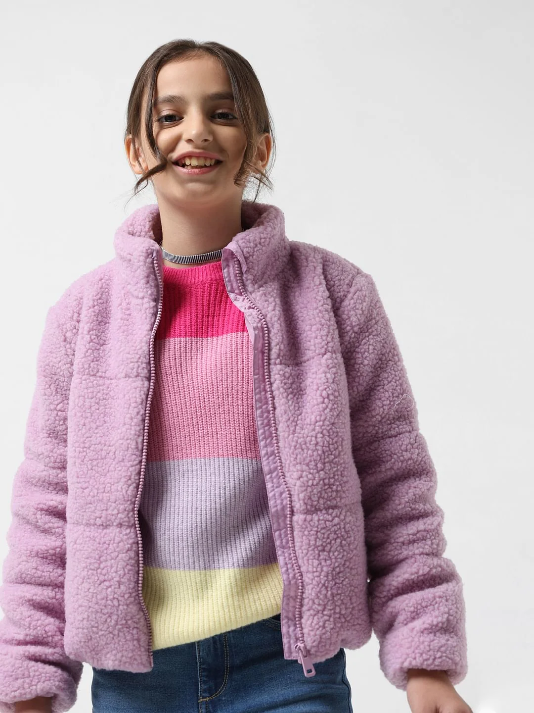 Girl Purple Colourblocked Pullover