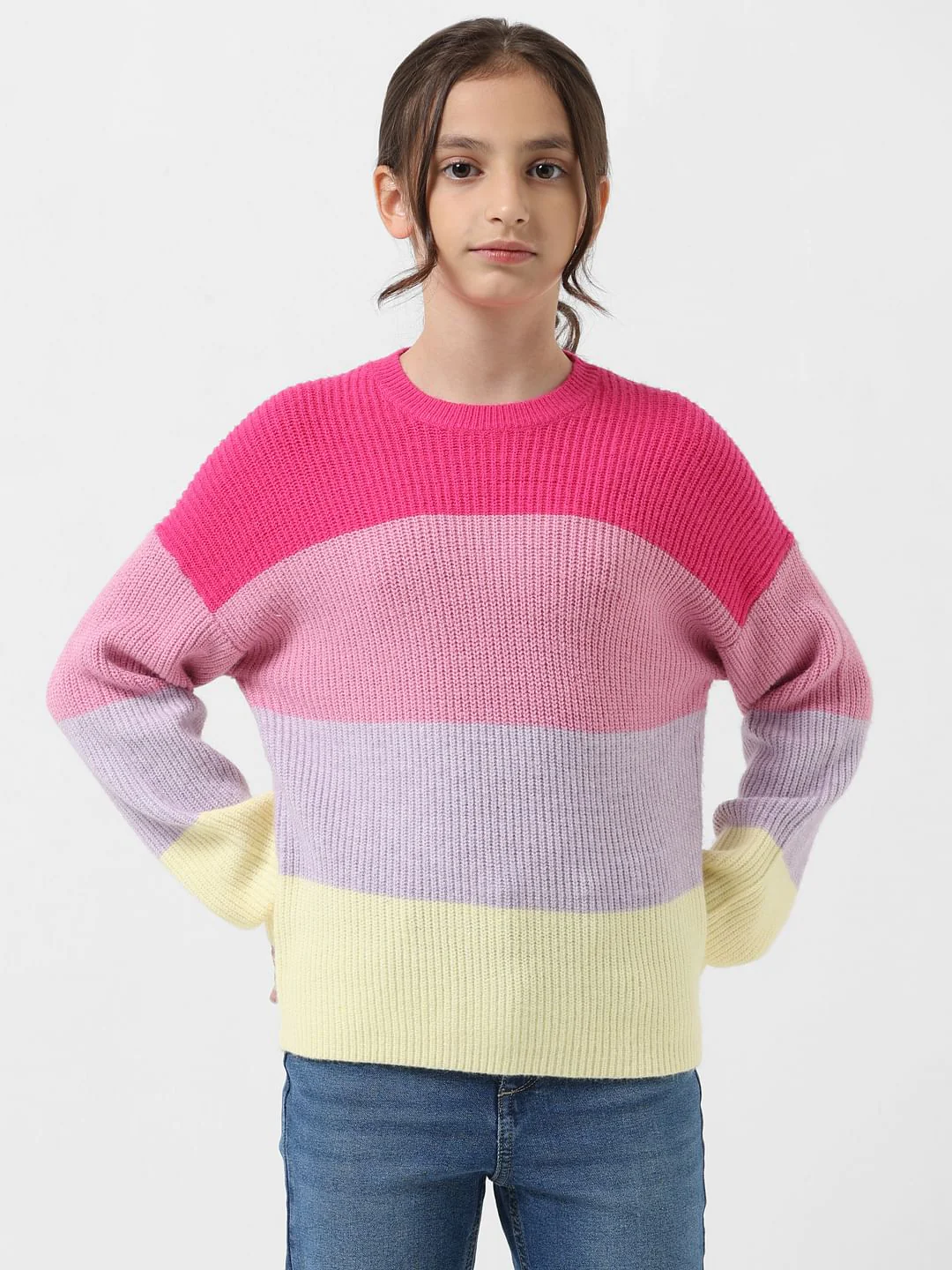 Girl Purple Colourblocked Pullover - Image 2