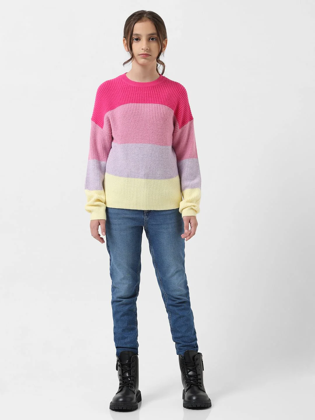 Girl Purple Colourblocked Pullover - Image 5