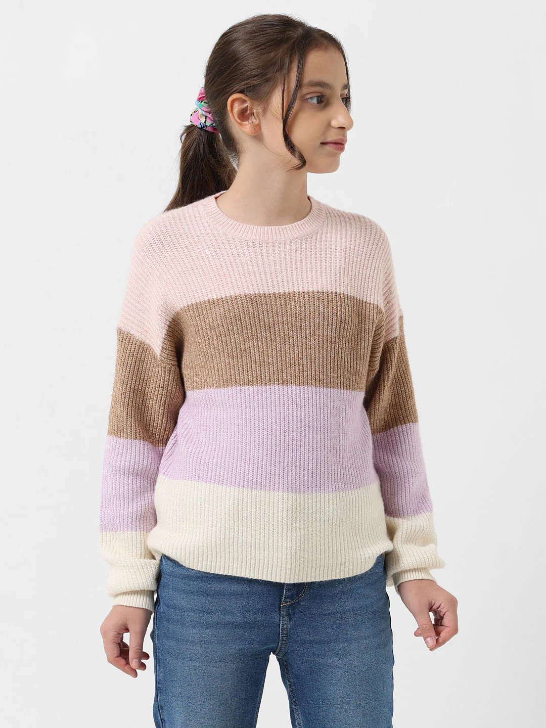 Girl Pink Colourblocked Pullover - Image 2