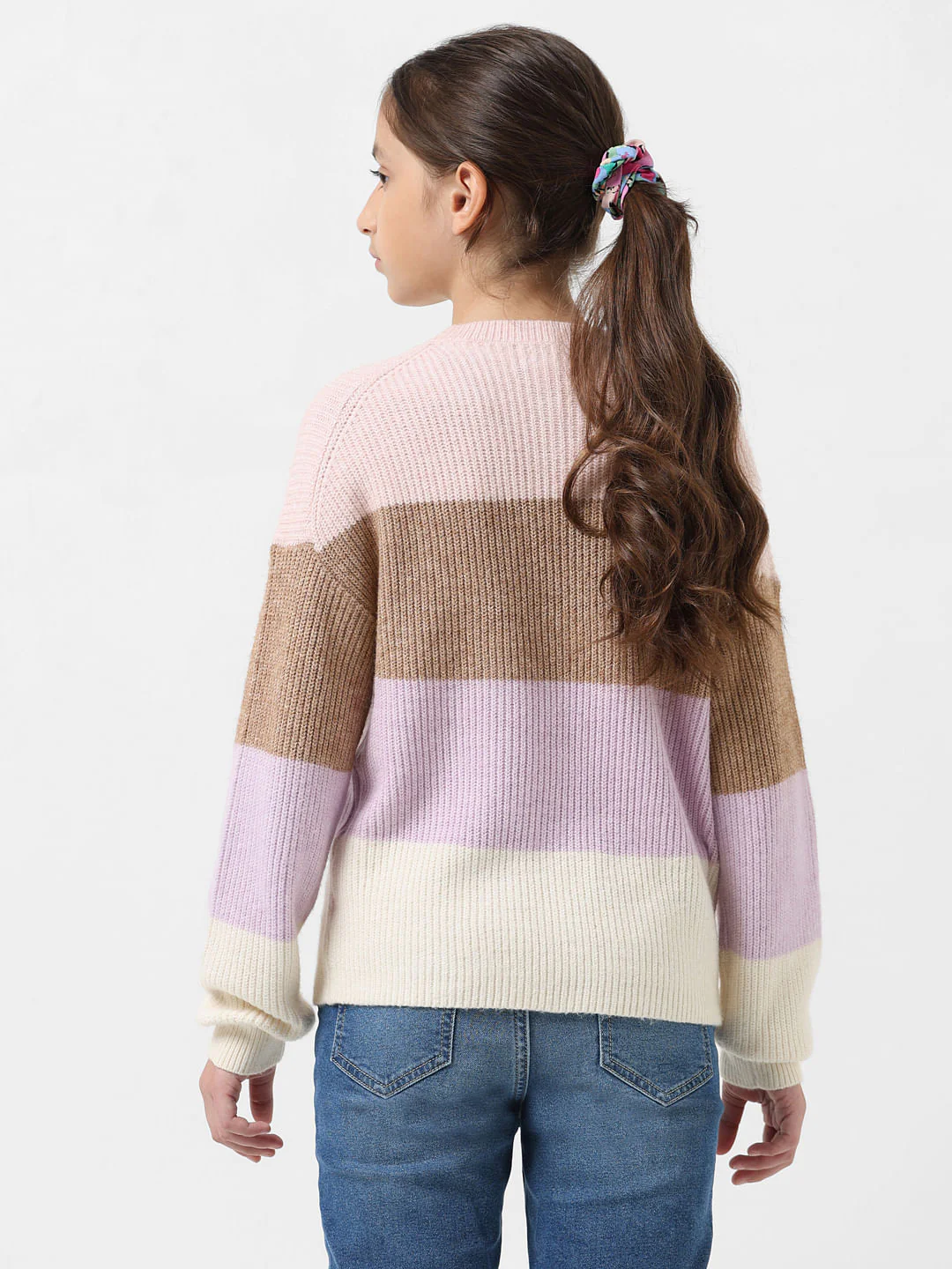 Girl Pink Colourblocked Pullover - Image 3
