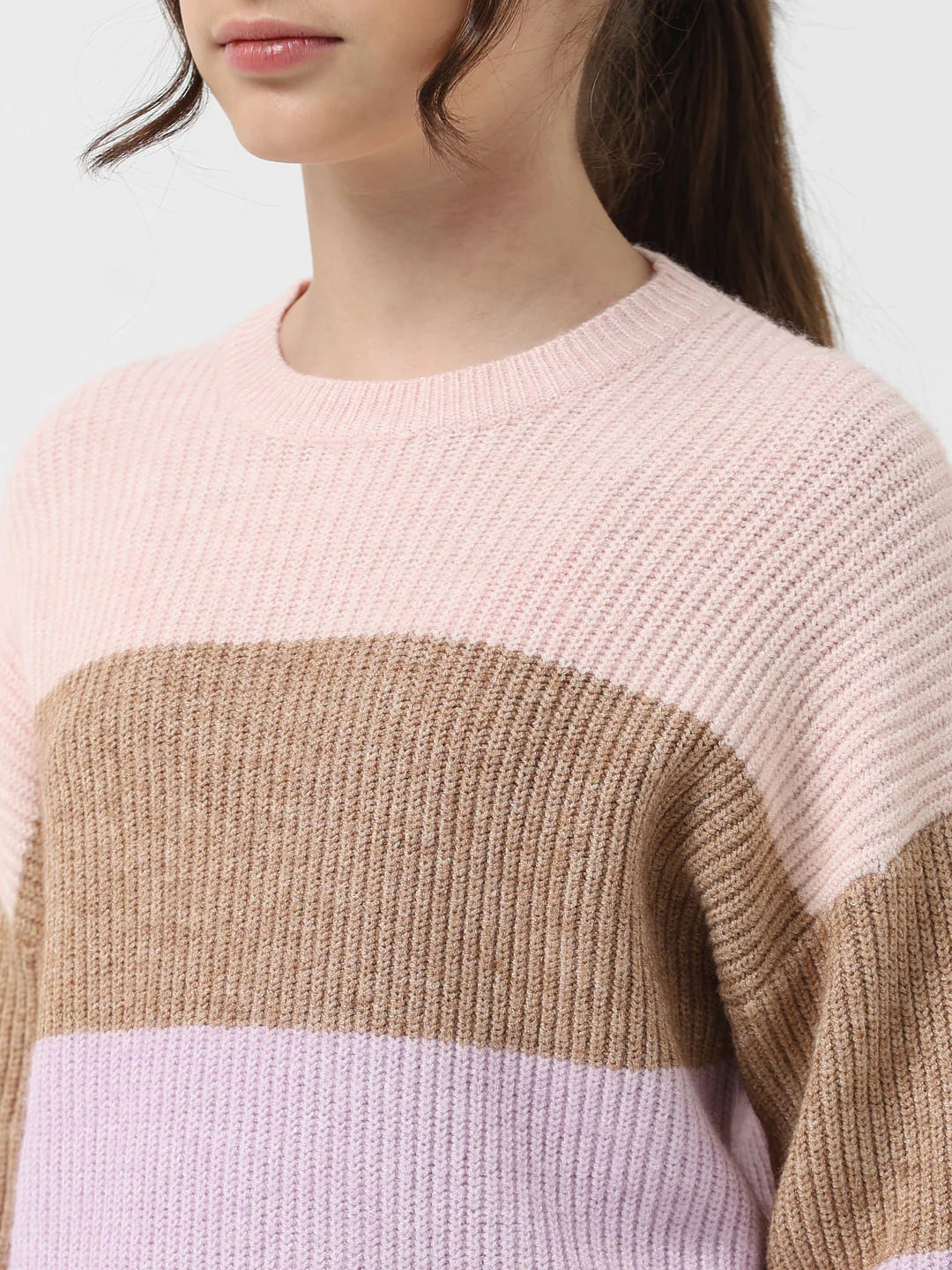 Girl Pink Colourblocked Pullover - Image 4