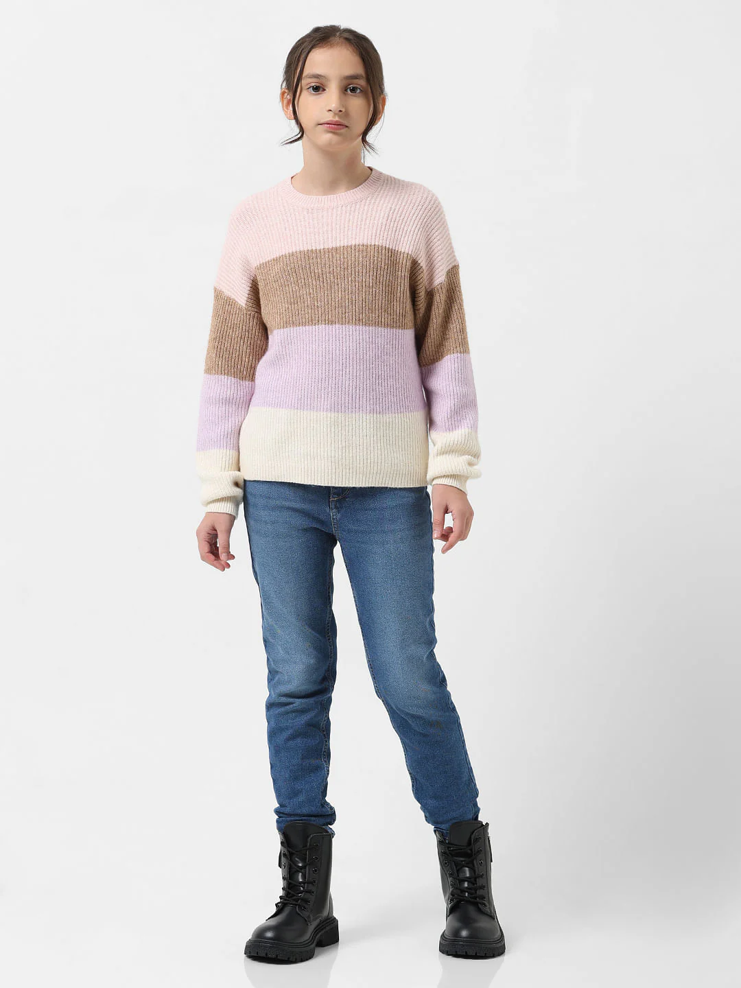Girl Pink Colourblocked Pullover - Image 5