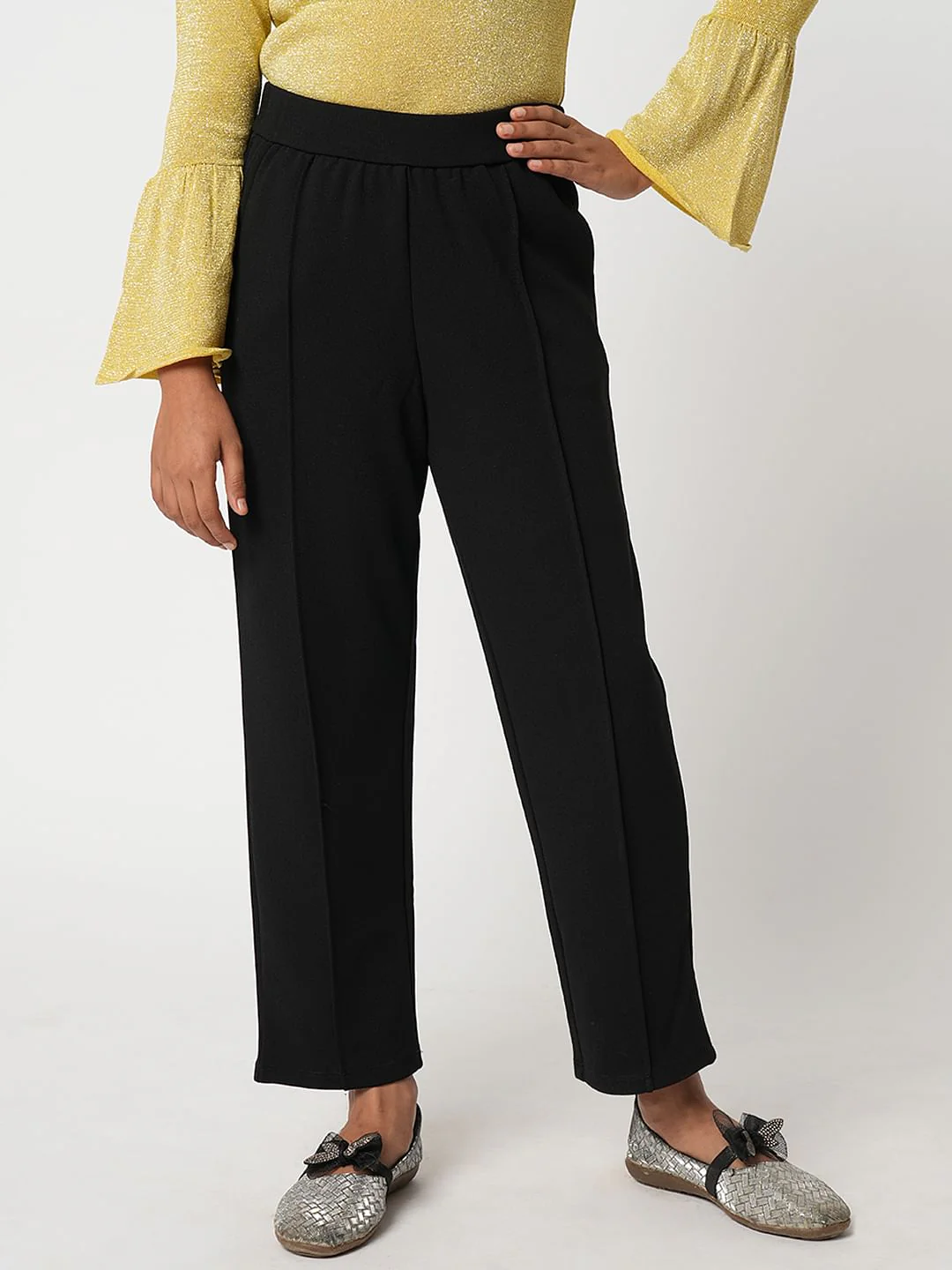 Girl Black Mid Rise Pintuck Pants - Image 2