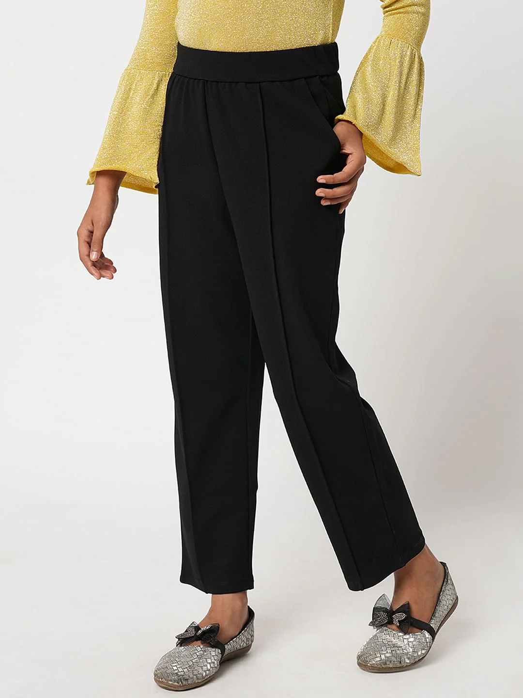 Girl Black Mid Rise Pintuck Pants - Image 3