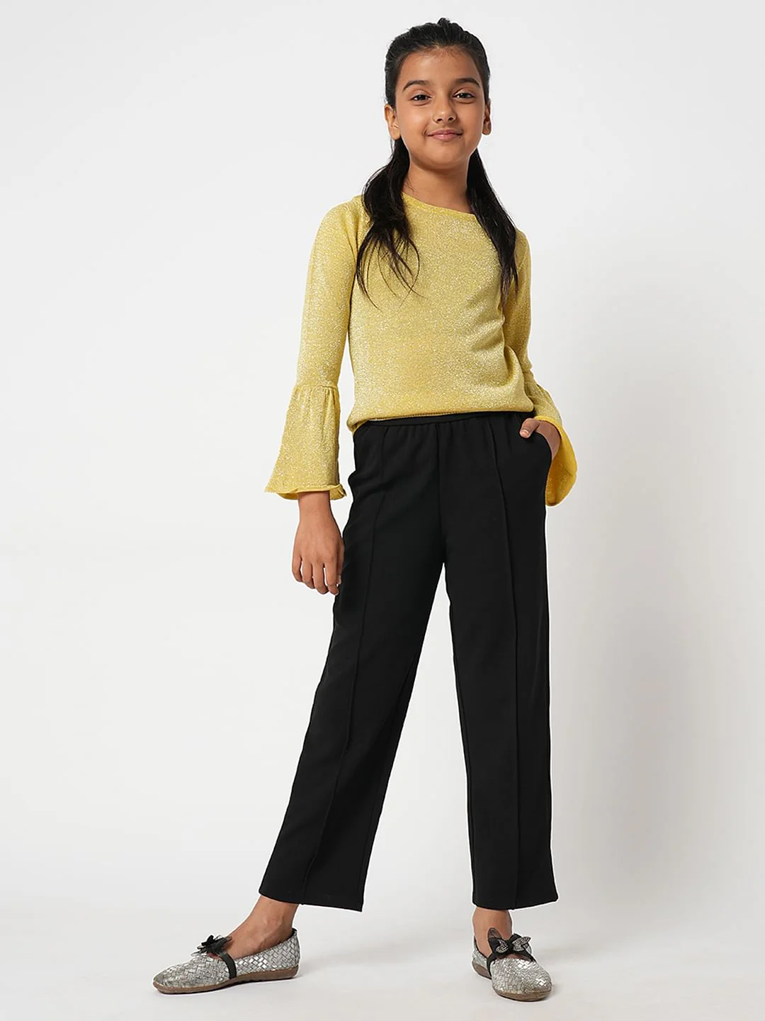 Girl Black Mid Rise Pintuck Pants - Image 4