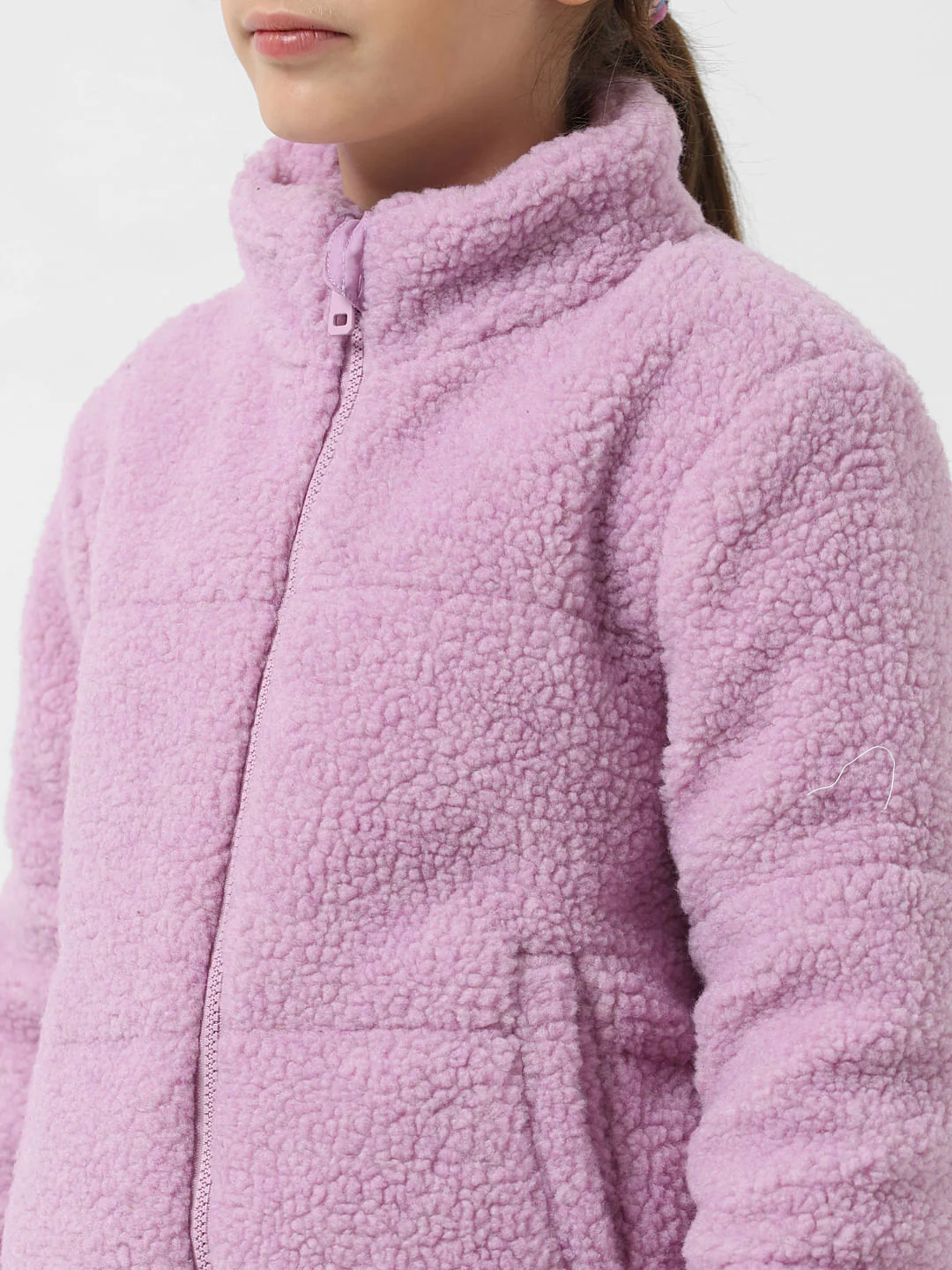 Girl Purple High-Neck Teddy Jacket - Image 3