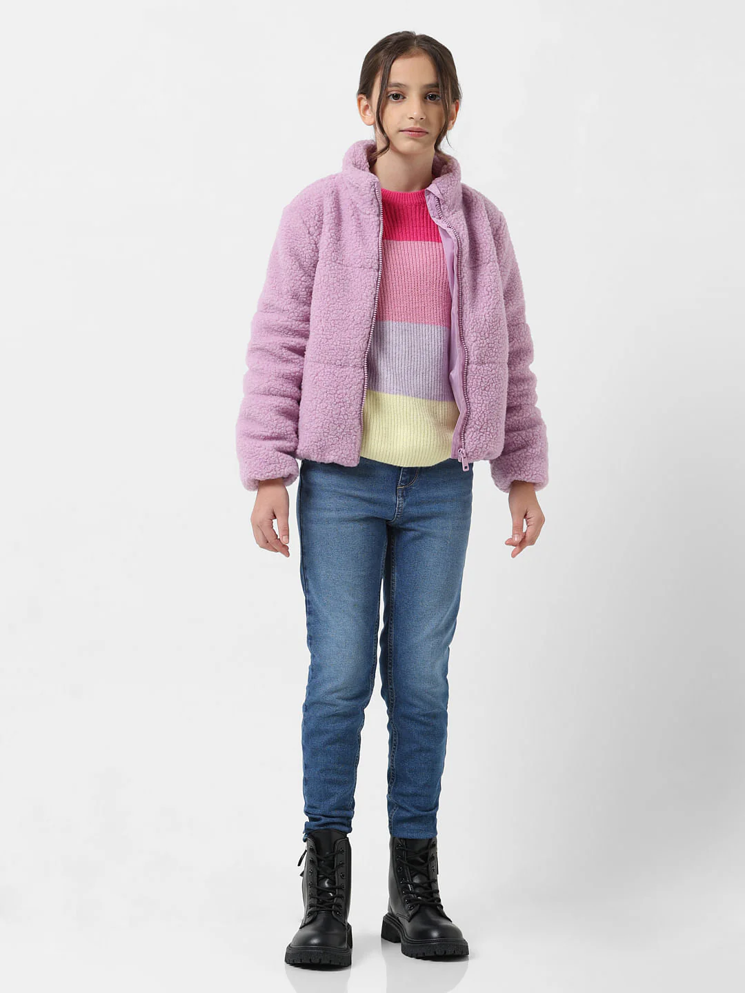 Girl Purple High-Neck Teddy Jacket - Image 4