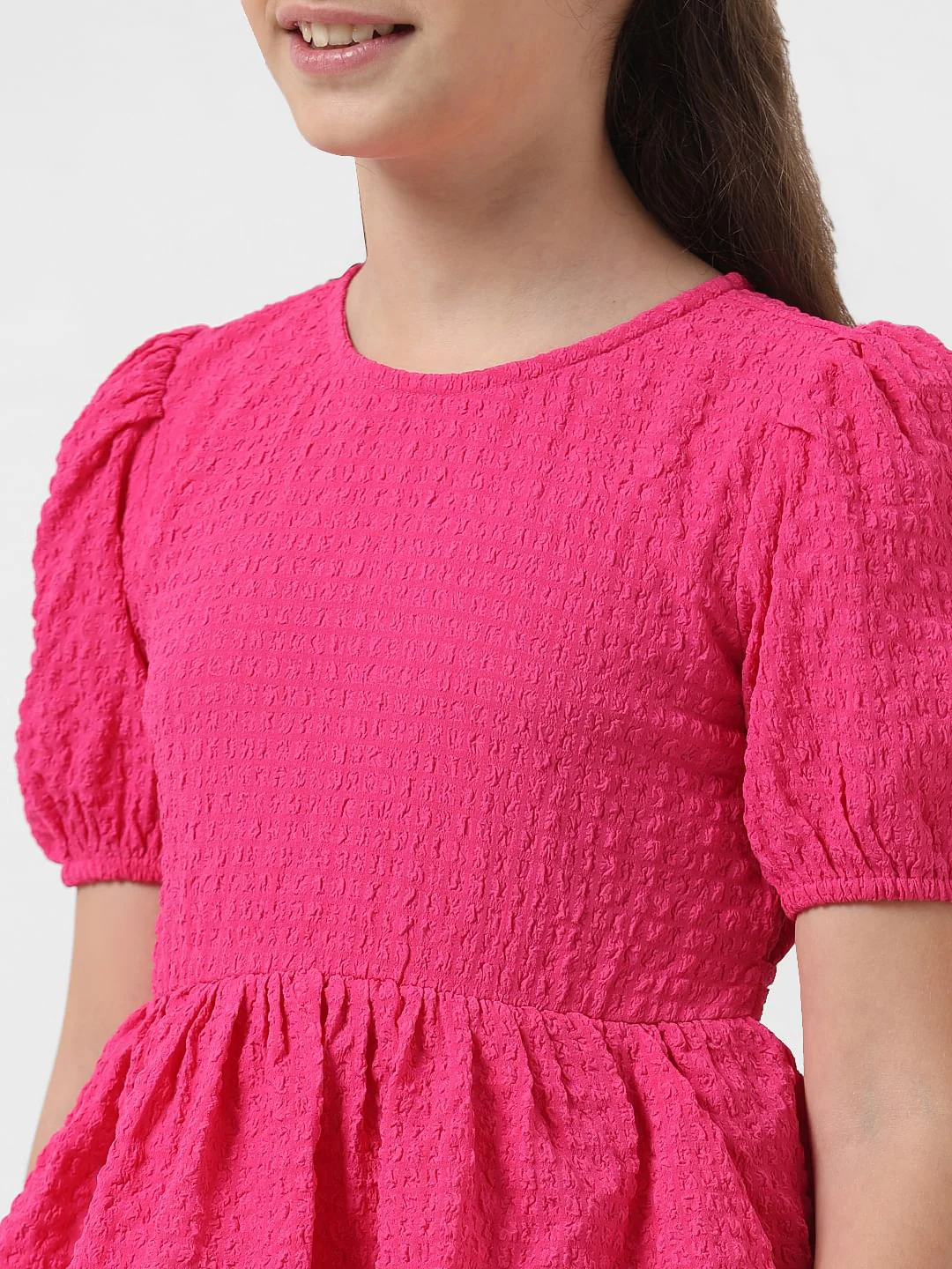 Girl Pink Textured Belted Fit & Flare Dress - Image 4