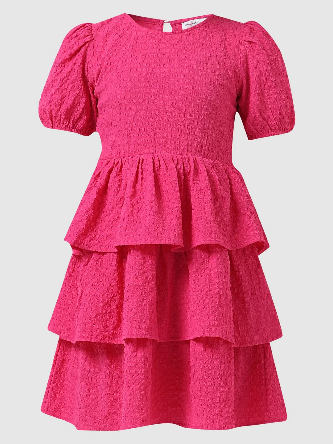 Girl Pink Textured Belted Fit & Flare Dress - Image 6