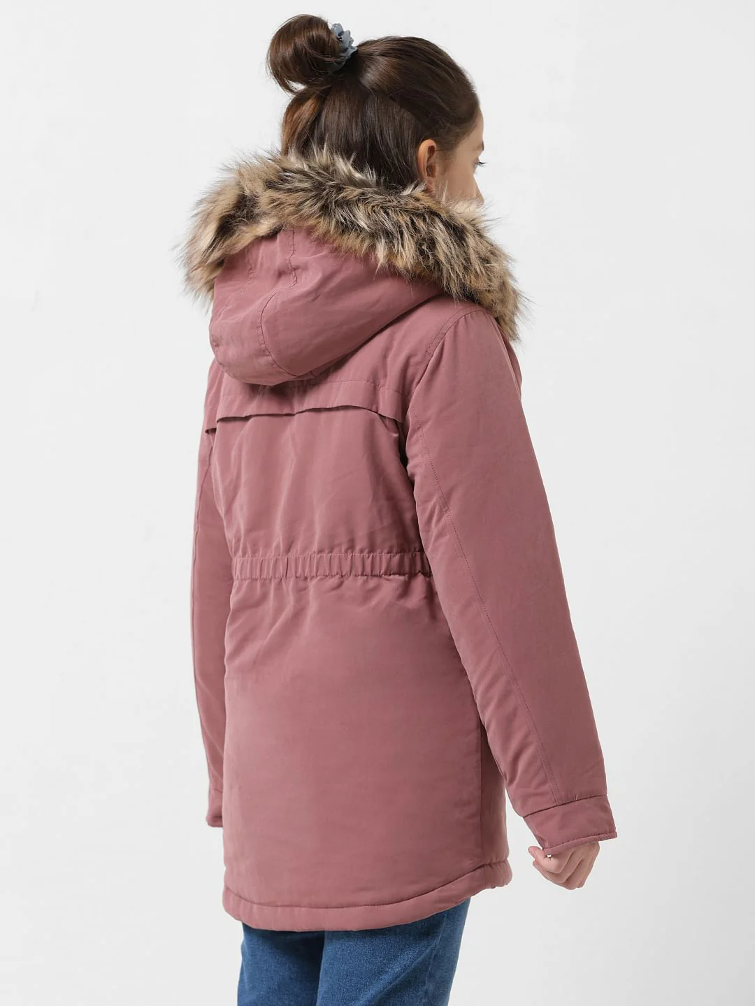 Girl Pink Faux Fur Hooded Parka Jacket - Image 3