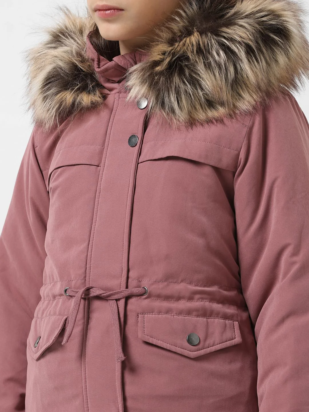 Girl Pink Faux Fur Hooded Parka Jacket - Image 4