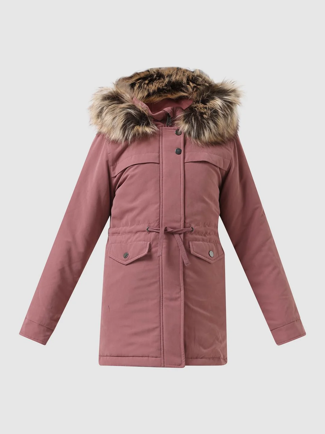 Girl Pink Faux Fur Hooded Parka Jacket - Image 6