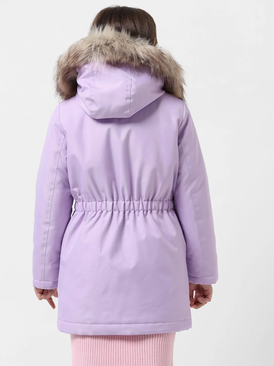 Girl Purple Faux Fur Hooded Parka Jacket - Image 3