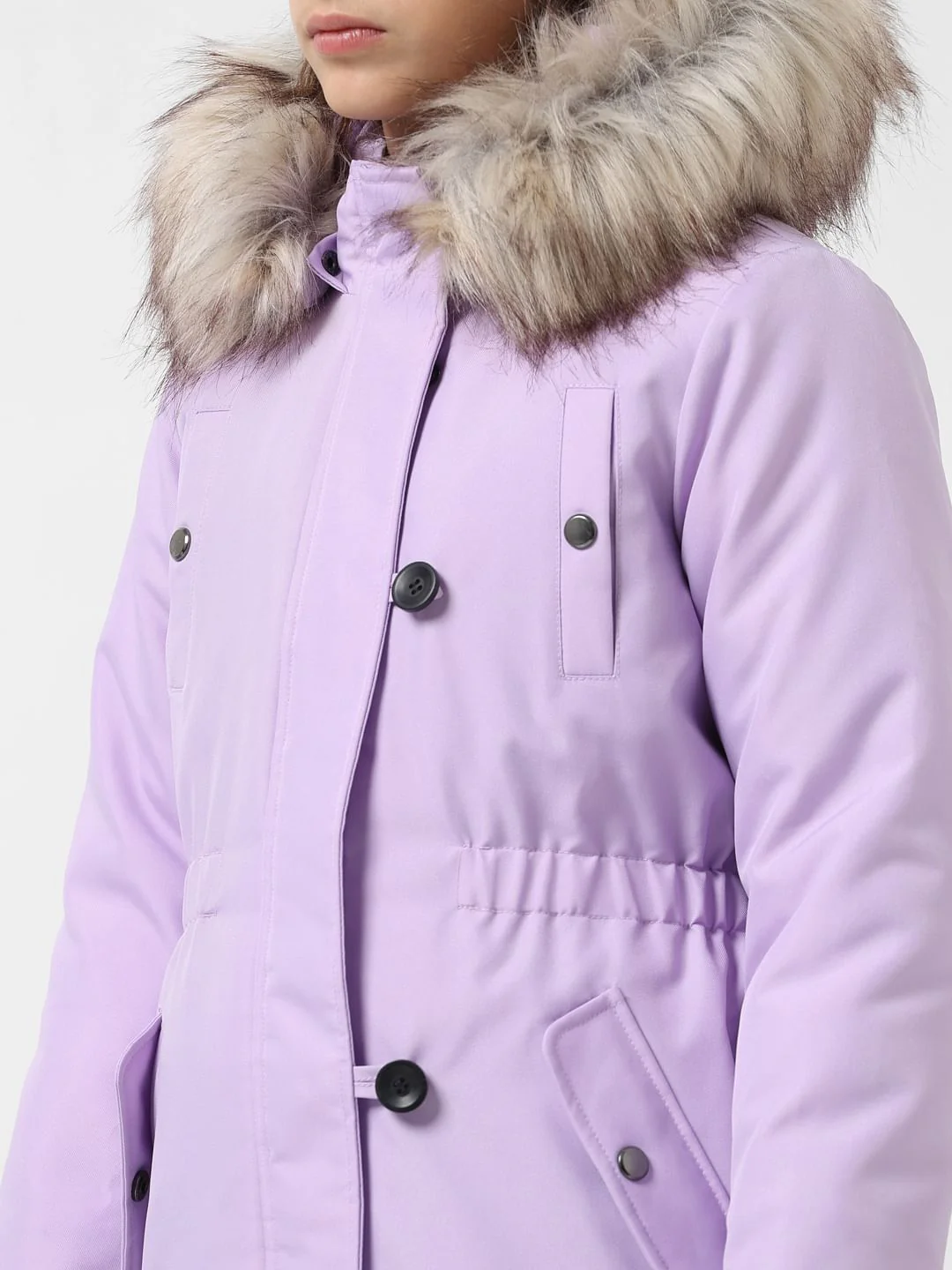 Girl Purple Faux Fur Hooded Parka Jacket - Image 4