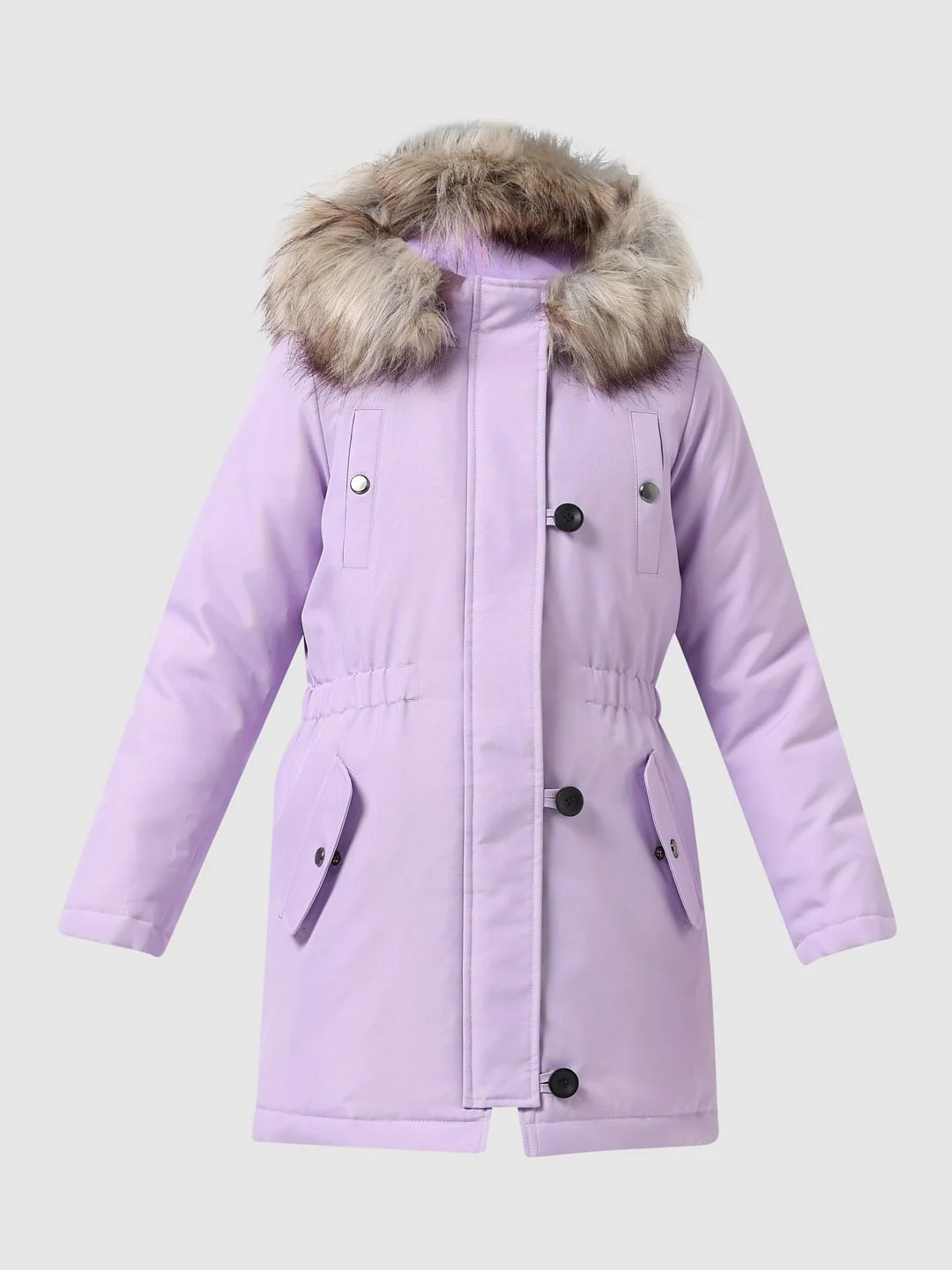 Girl Purple Faux Fur Hooded Parka Jacket - Image 6