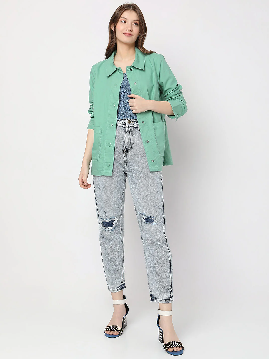 Green Artwork Print Shacket - Image 5