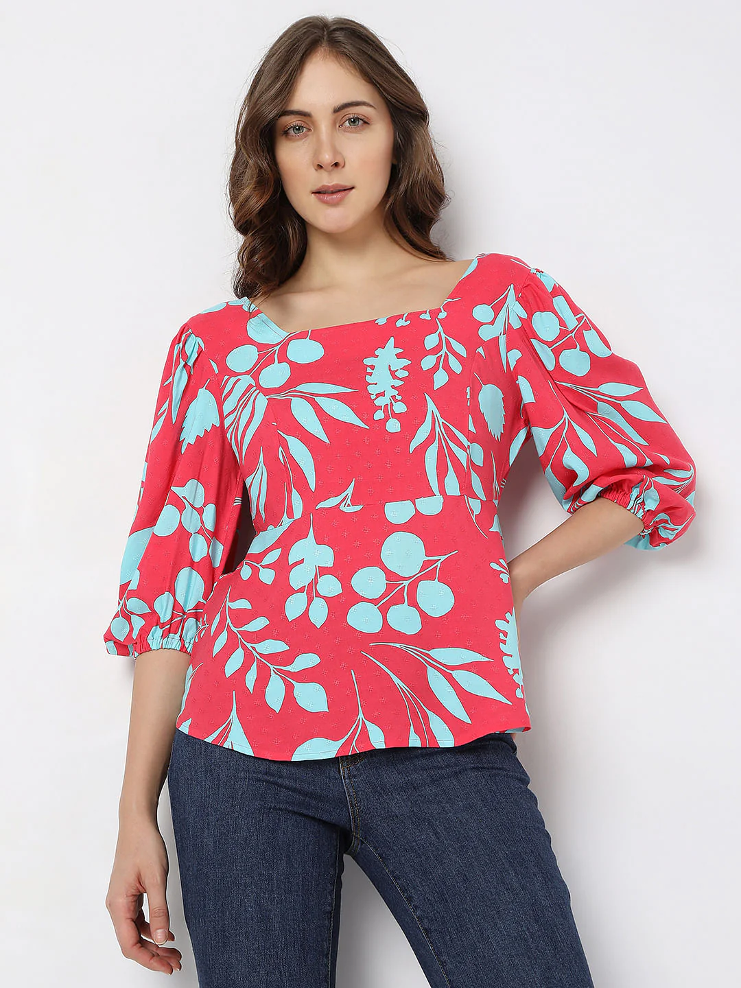 Fuchsia Printed Peplum Top - Image 2