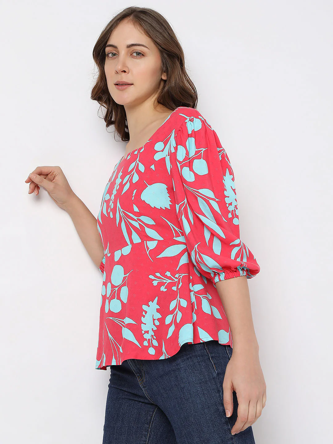 Fuchsia Printed Peplum Top - Image 3