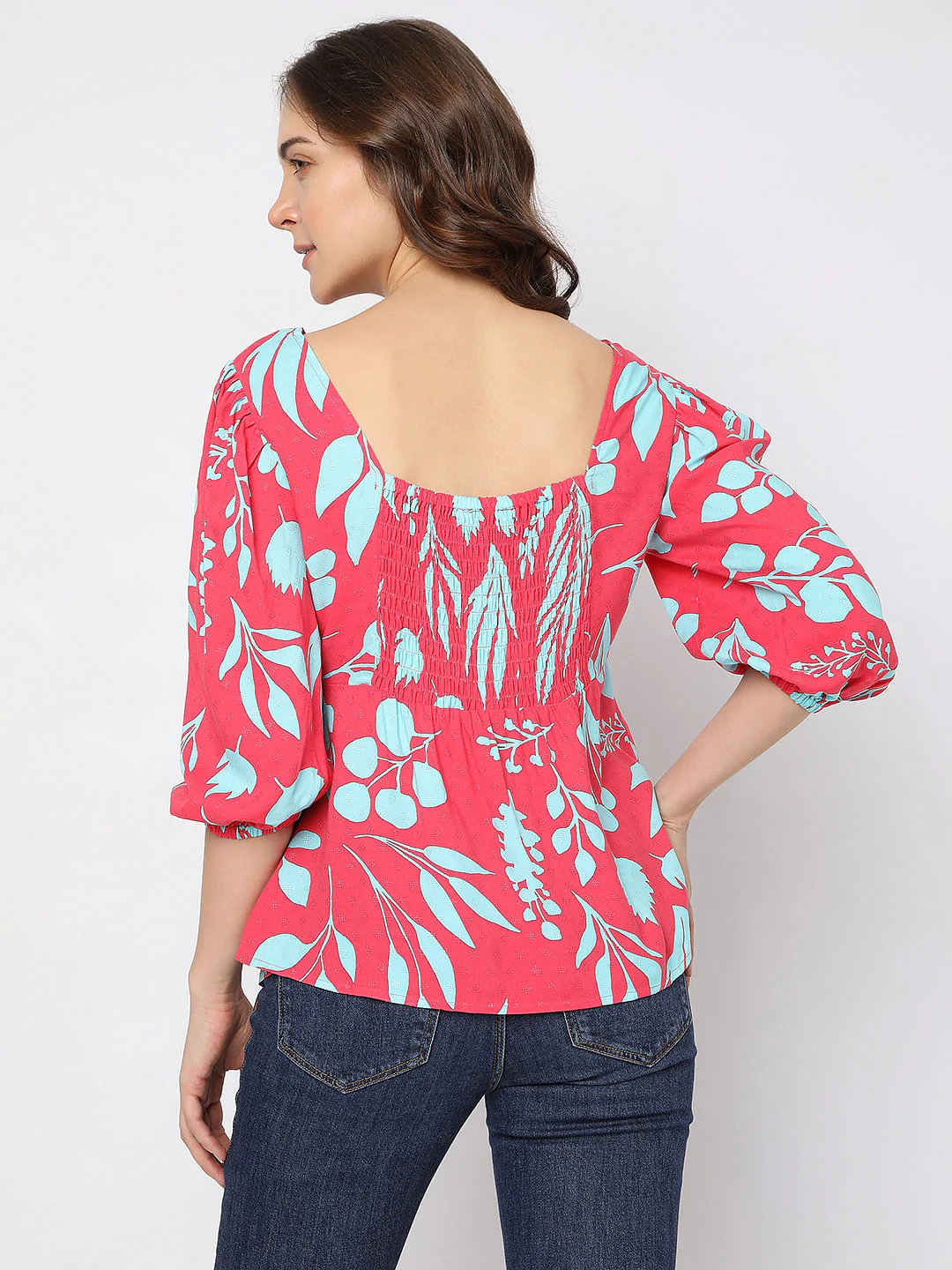 Fuchsia Printed Peplum Top - Image 4