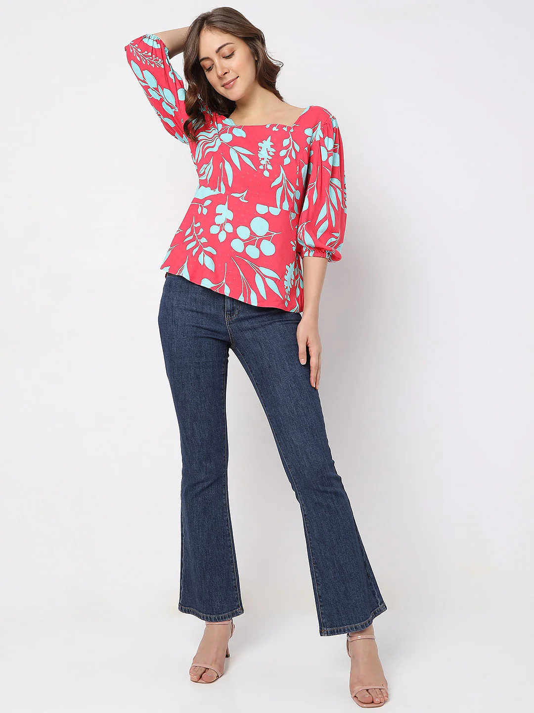 Fuchsia Printed Peplum Top - Image 5