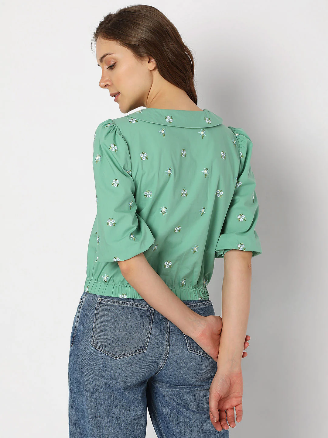 Green Cropped Floral Top - Image 4