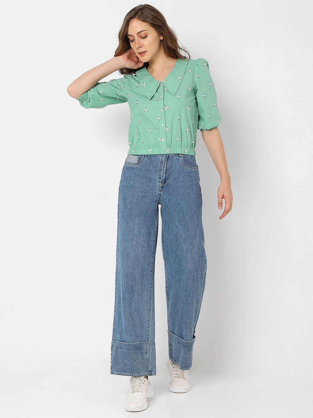Green Cropped Floral Top - Image 5