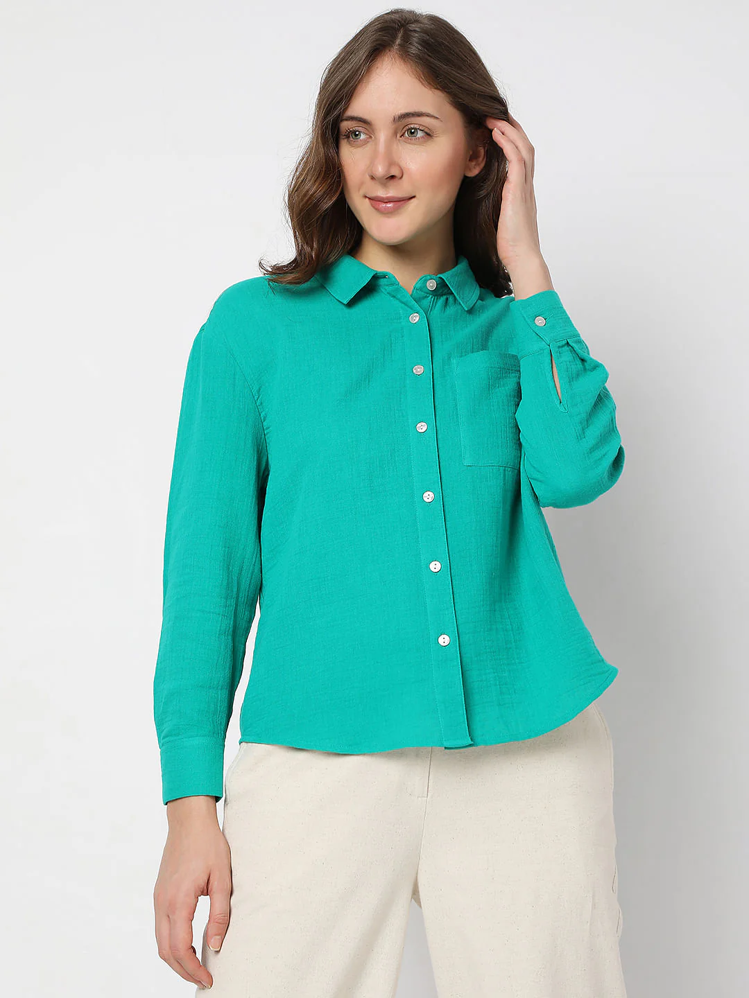 Green Drop Shoulder Shirt - Image 2
