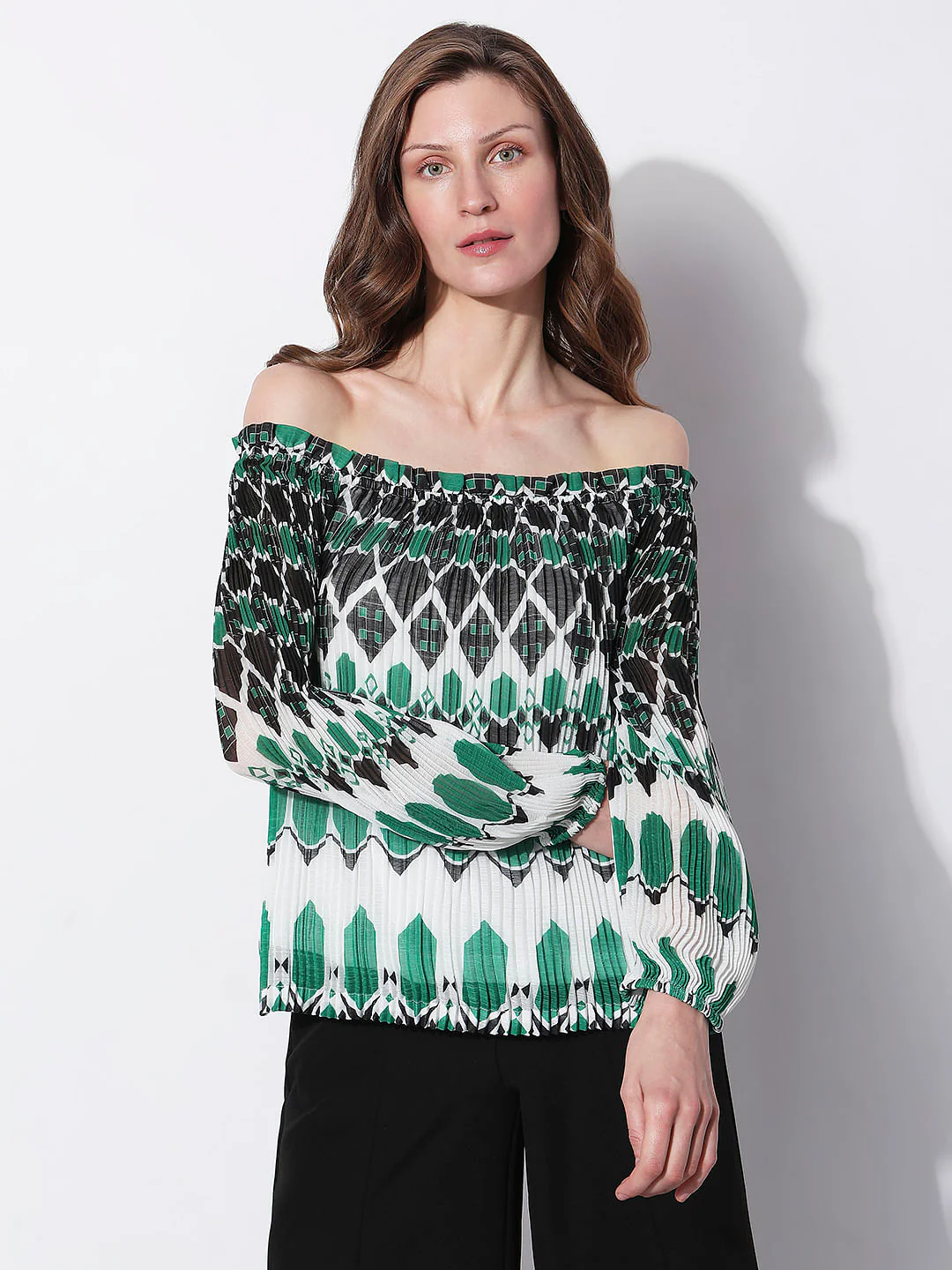 Green Geometric Print Top - Image 2
