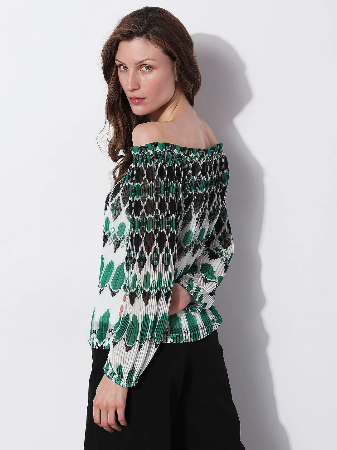 Green Geometric Print Top - Image 4