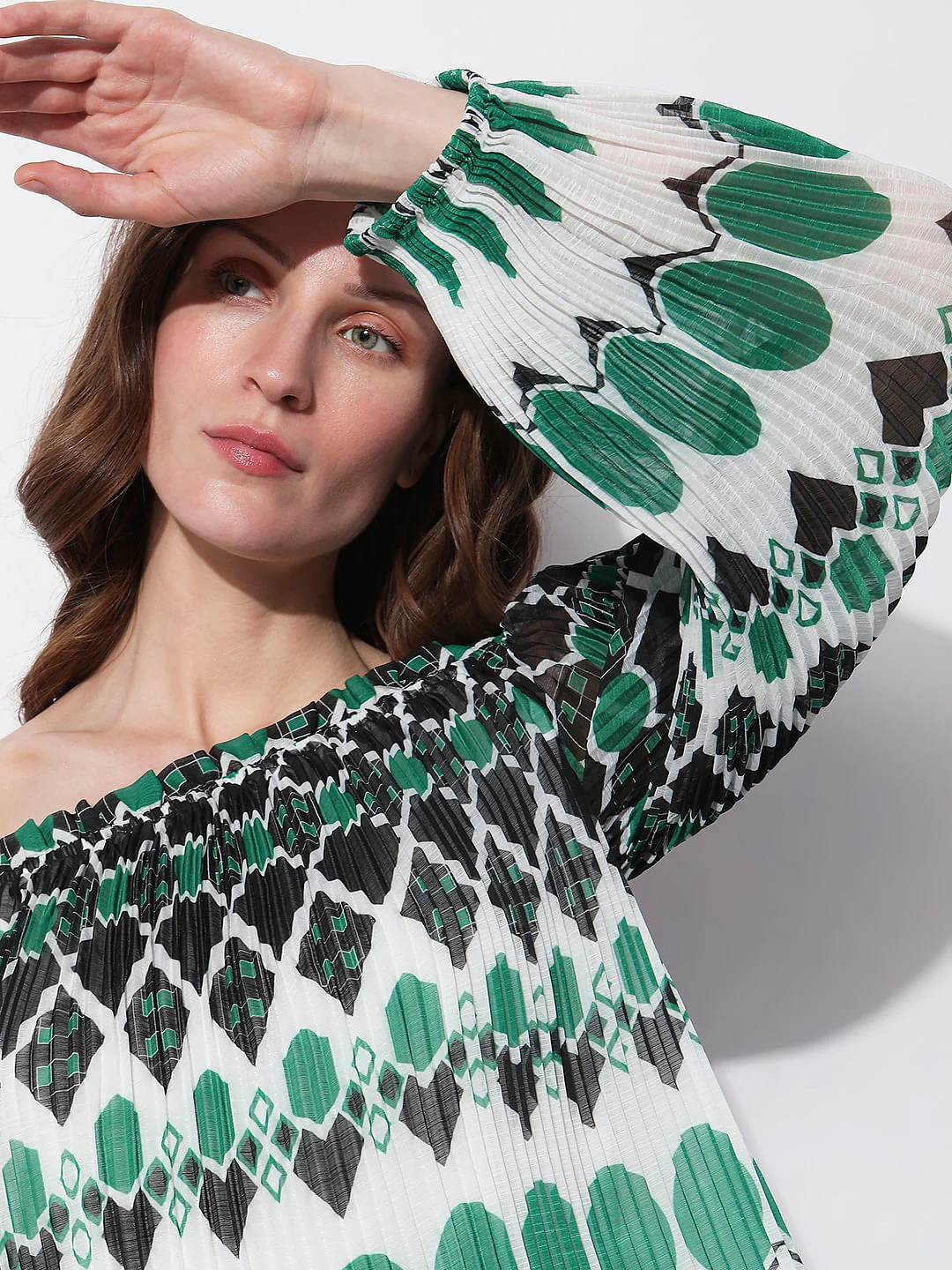 Green Geometric Print Top - Image 6